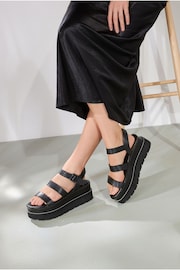 Black Forever Comfort® Leather Chunky Flatform Sandals - Image 1 of 8