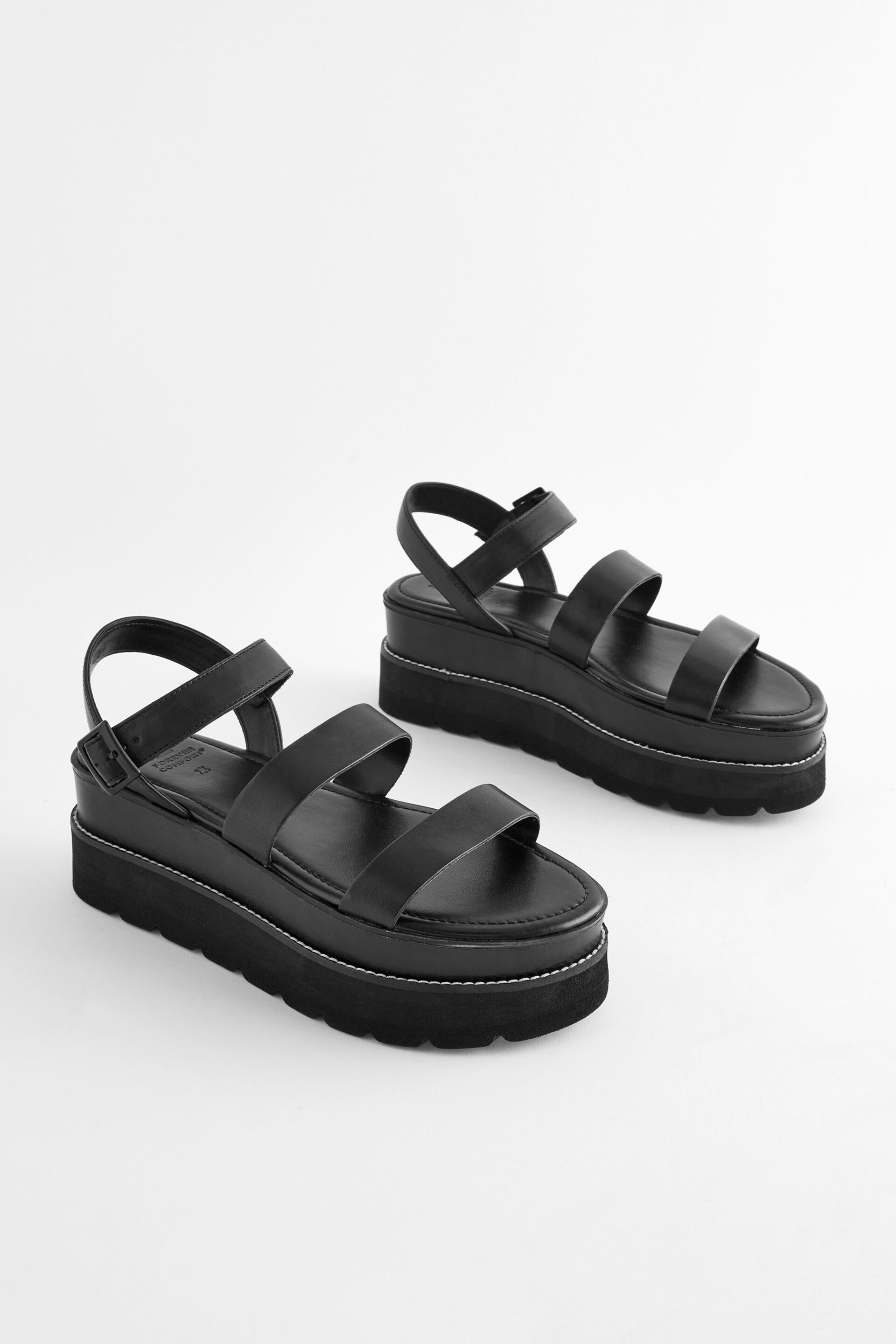 Black Forever Comfort® Leather Chunky Flatform Sandals - Image 3 of 8