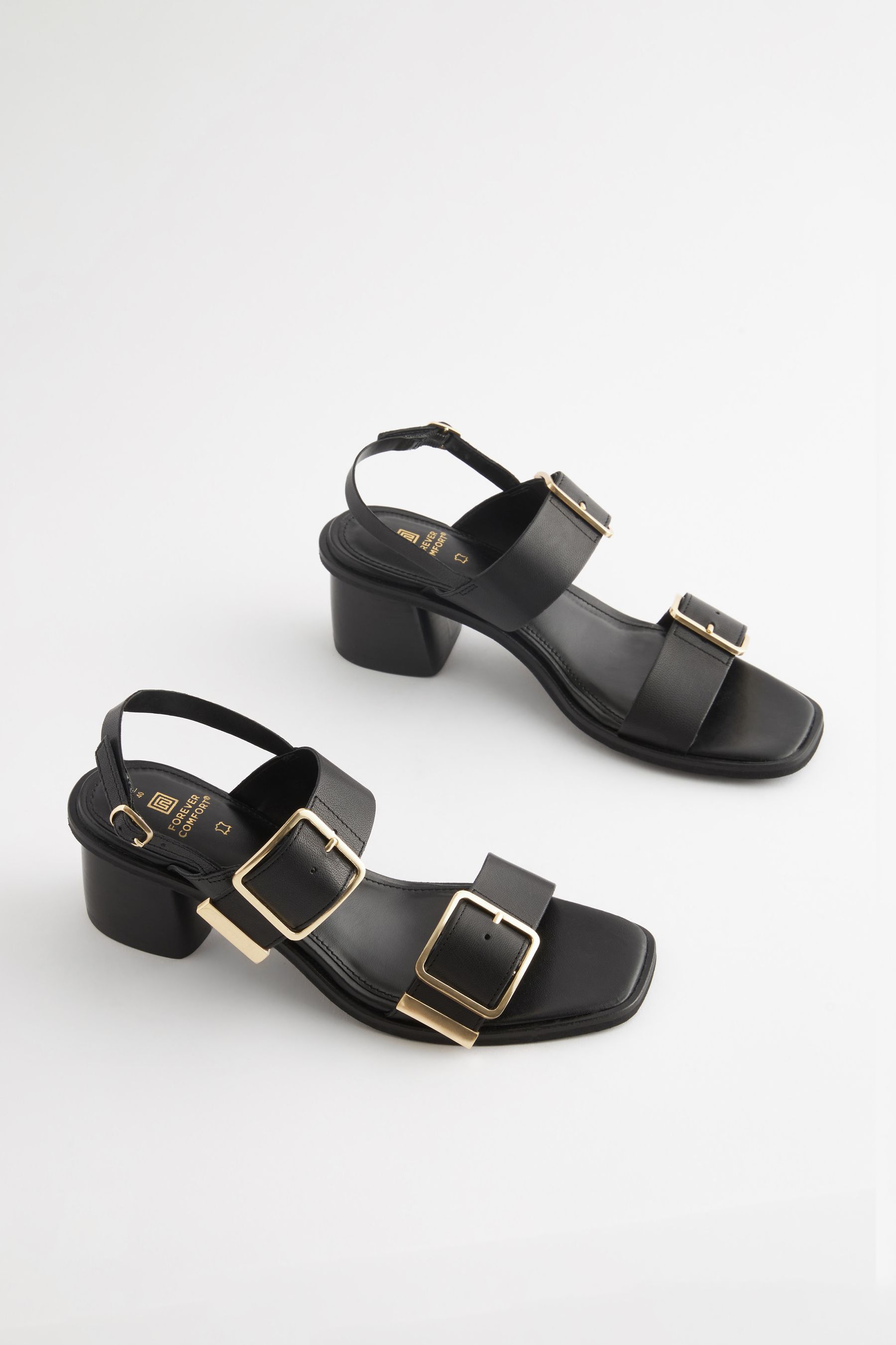 Buy Black Forever Comfort Leather Buckle Block Heel Sandals from Next Canada