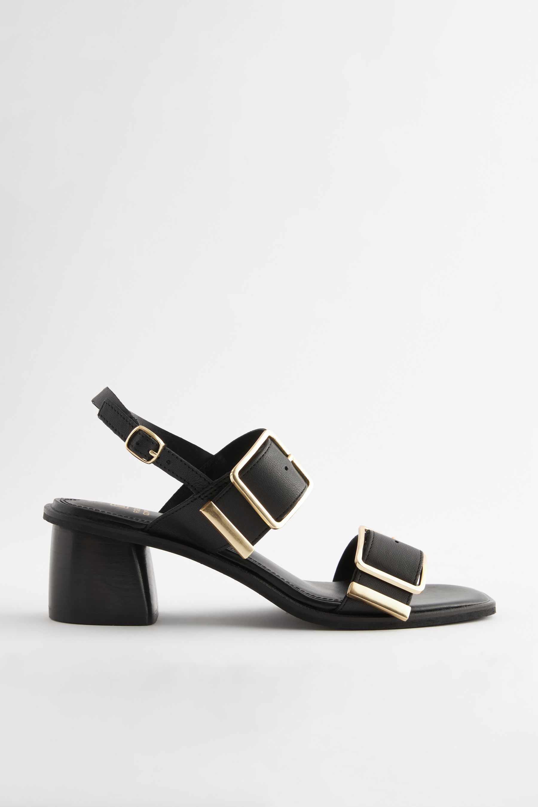 Block heel sandals black leather deals