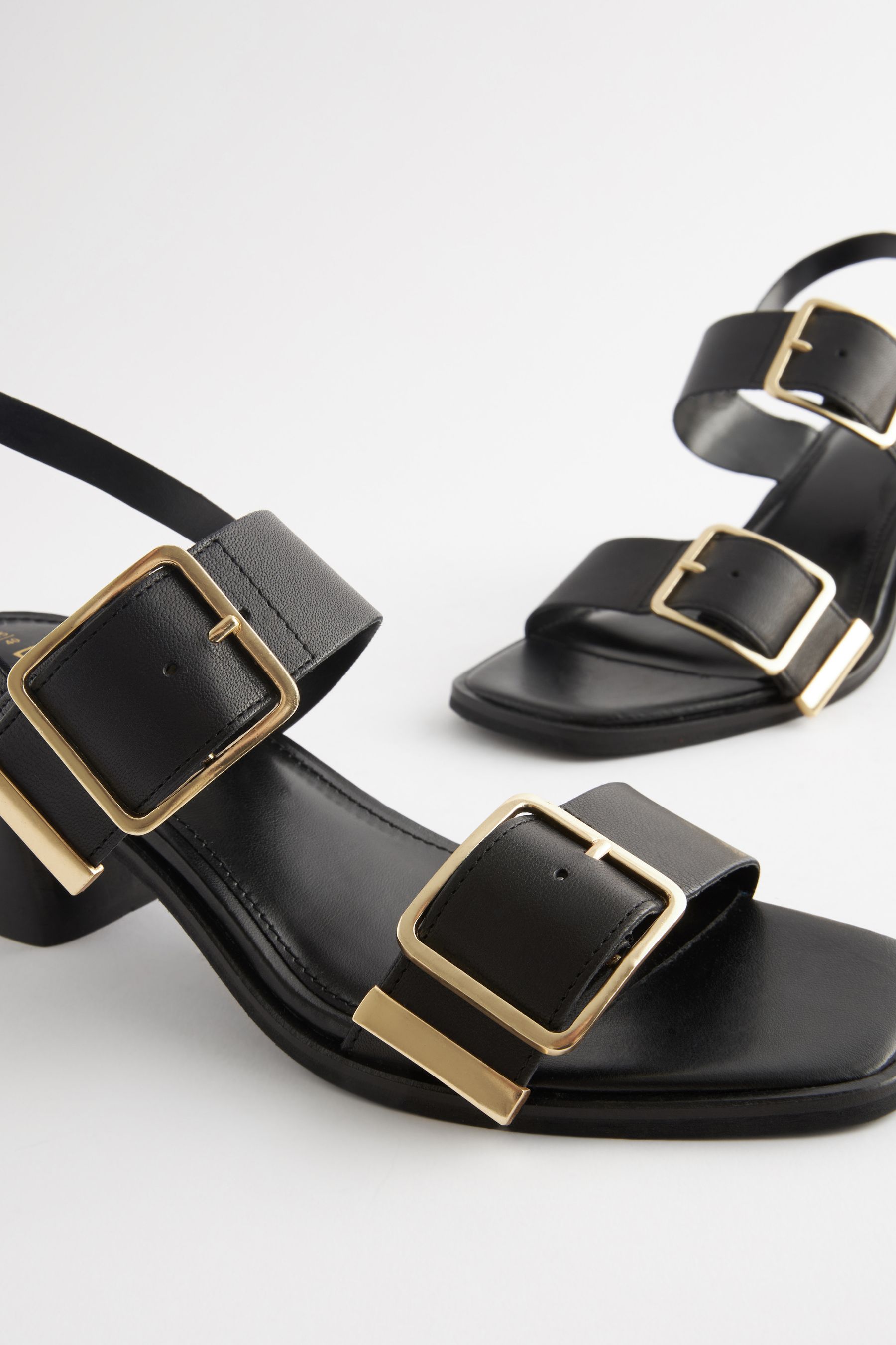 Block heel sandals black leather on sale