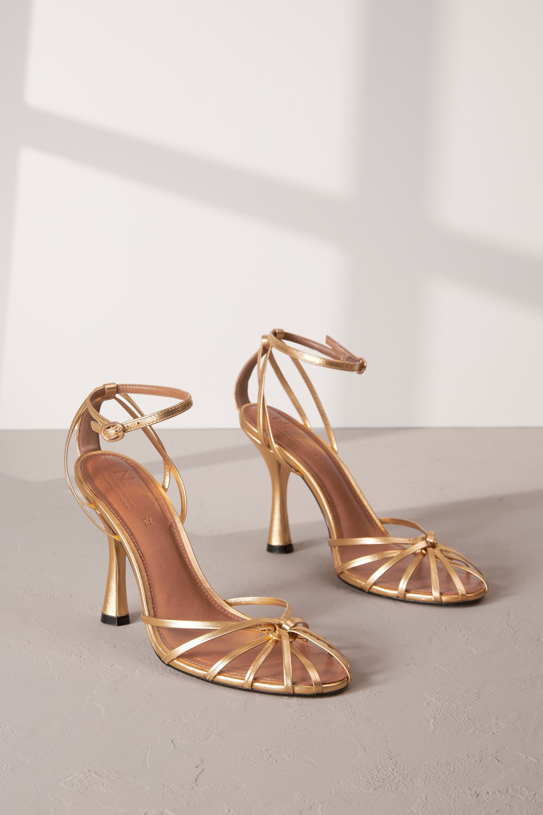 Gold caged heels shop