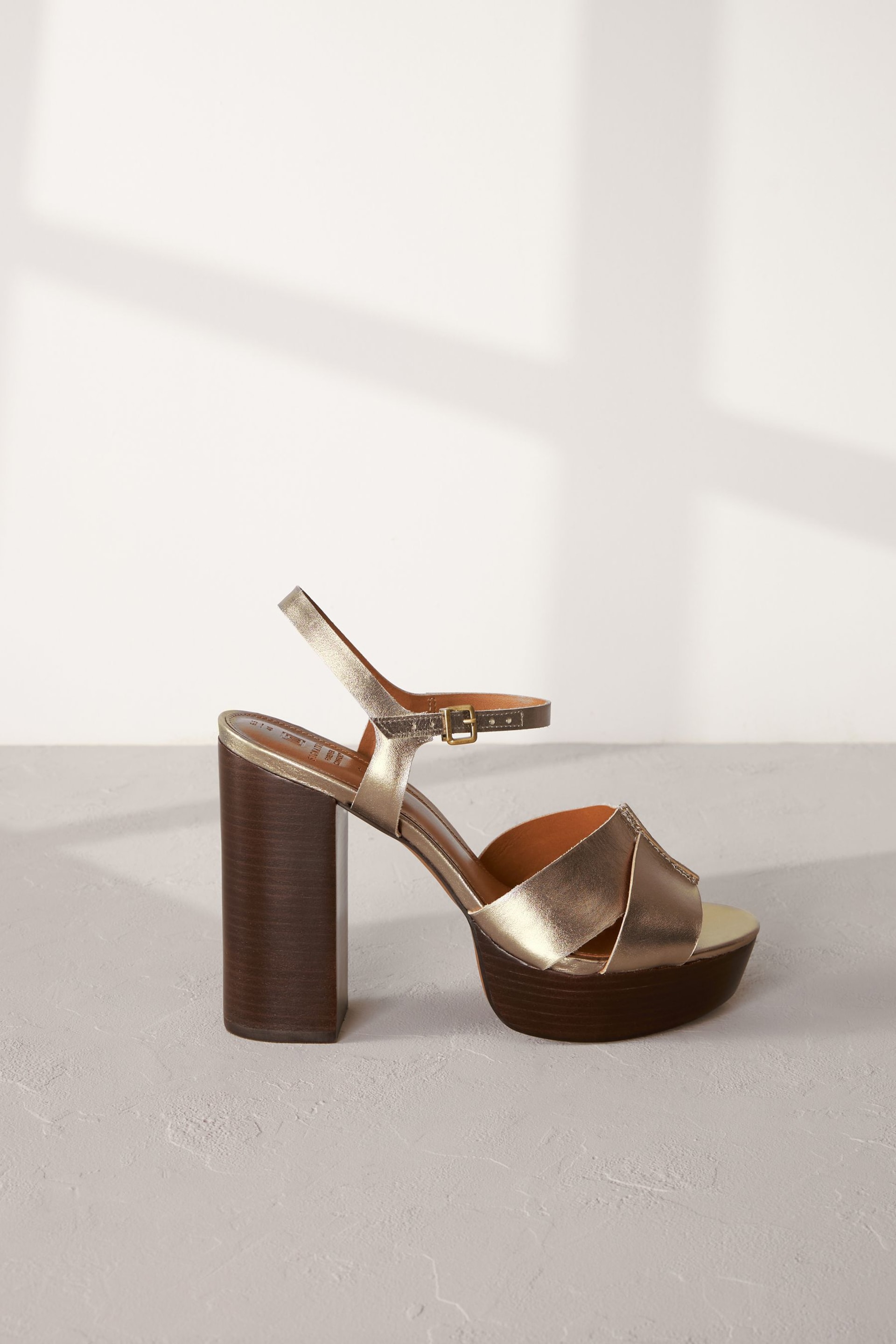 Gold Signature Leather Platform Heels - Image 2 of 6