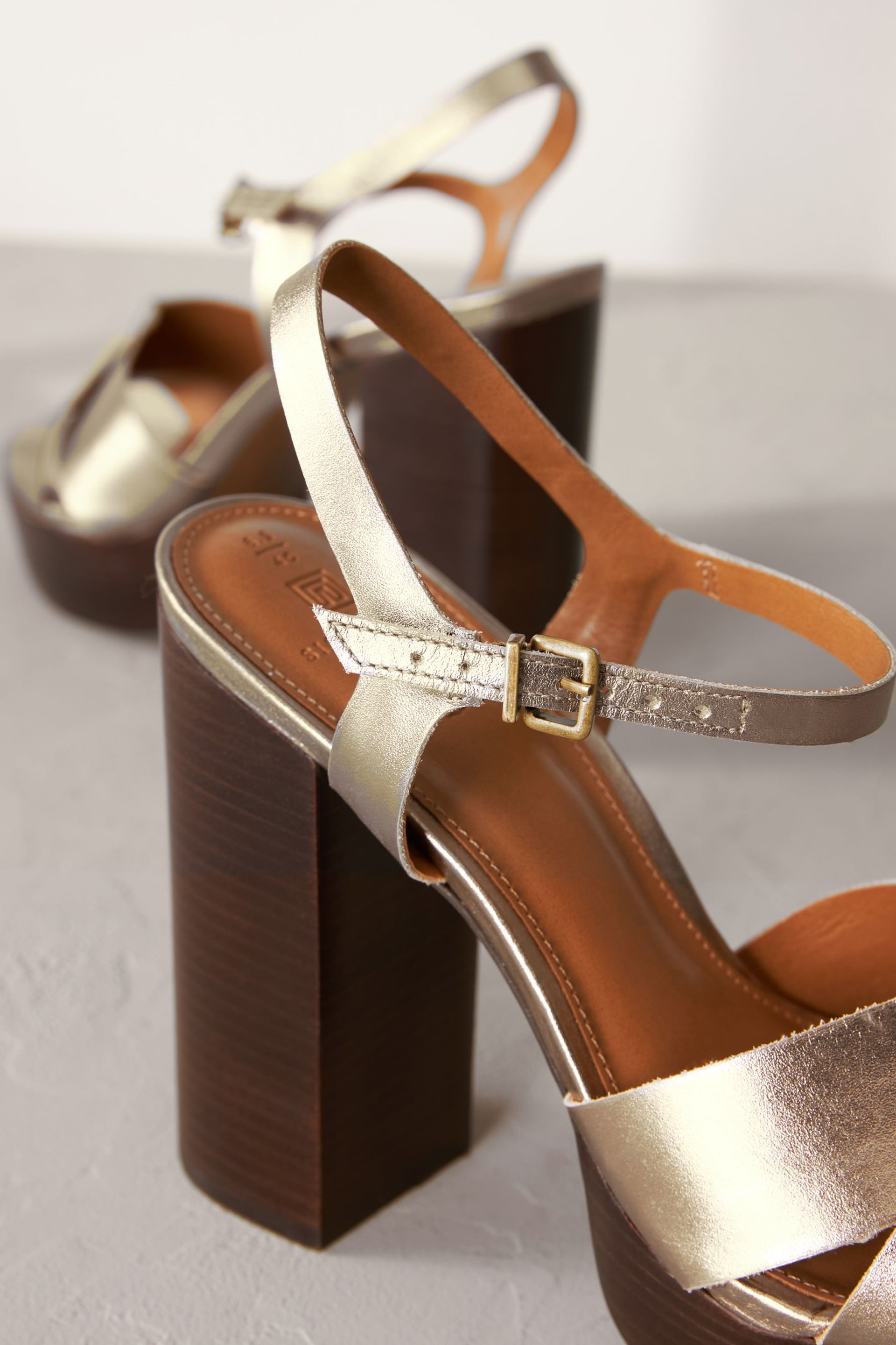 Gold Signature Leather Platform Heels - Image 5 of 6