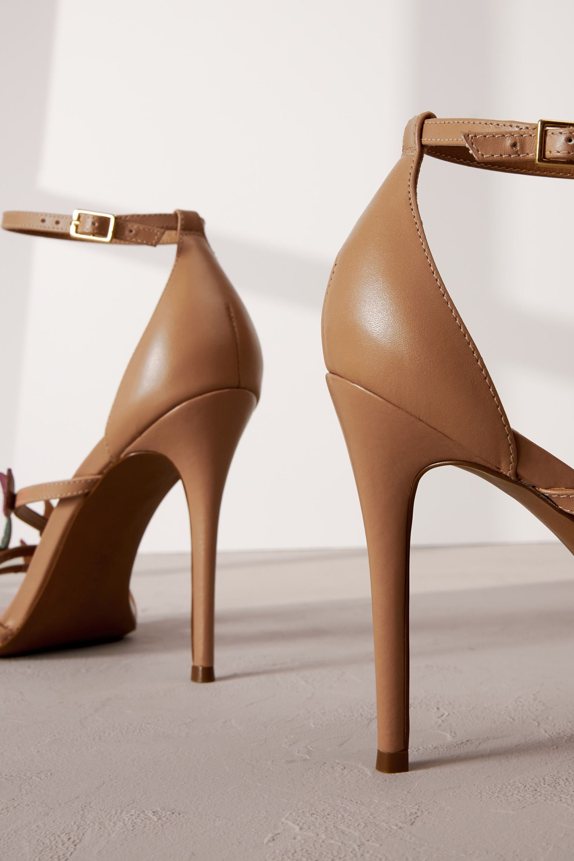 Camel Signature Leather Butterfly High Heel Sandals - Image 3 of 6