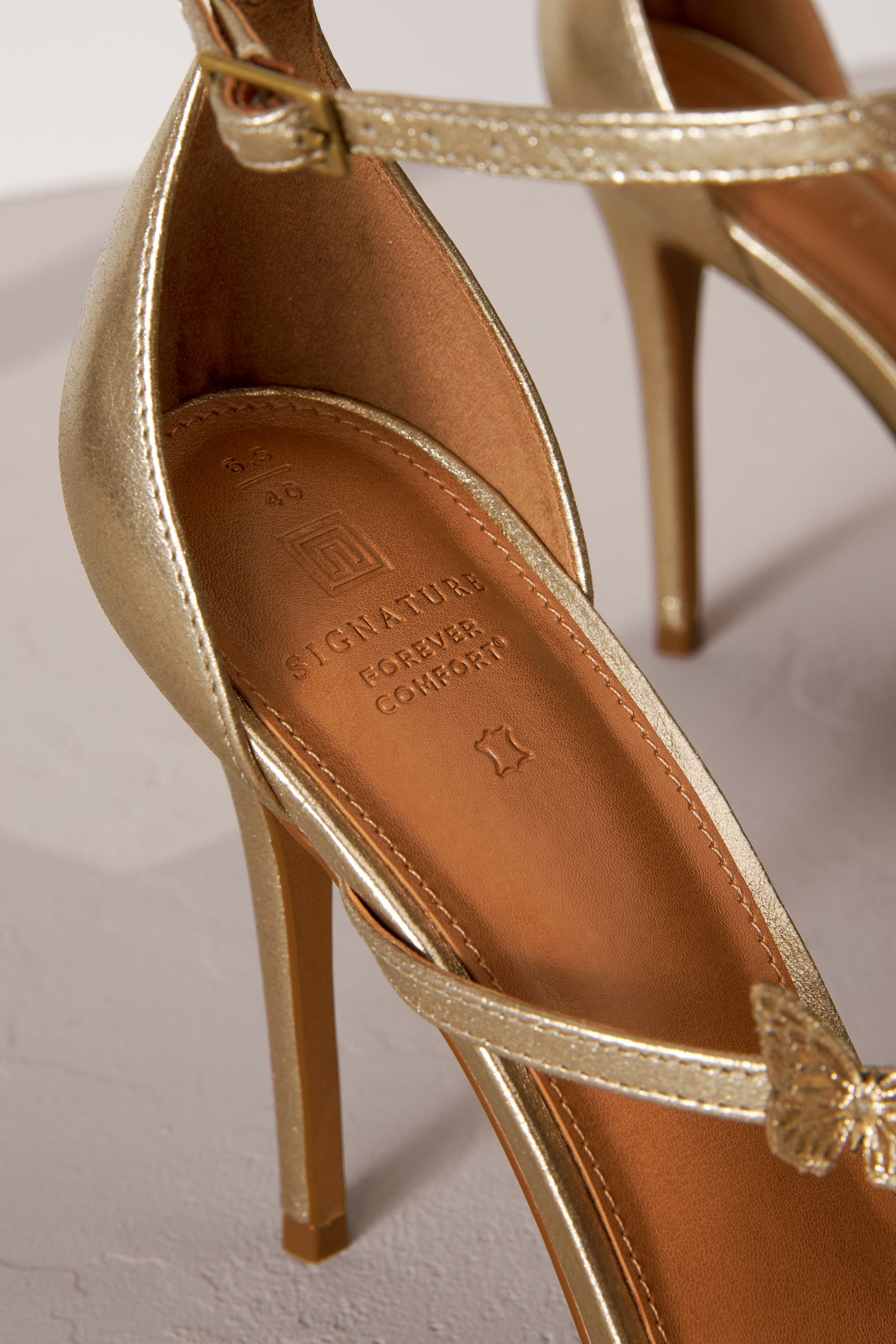 Buy Gold Signature Leather Butterfly High Heel Sandals from Next Luxembourg