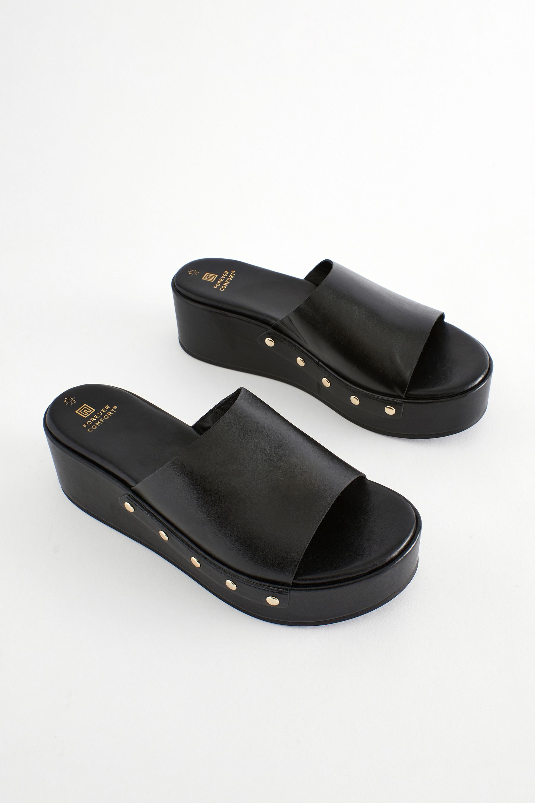 Buy Black Forever Comfort Studded Mule Wedges from Next Canada