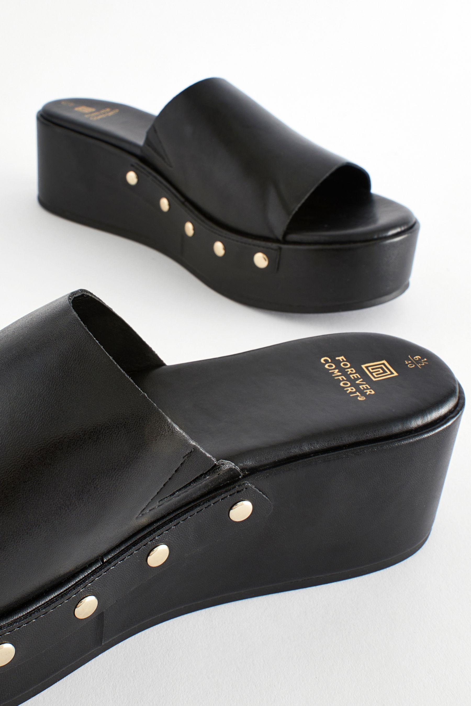 Buy Black Forever Comfort Studded Mule Wedges from Next Canada