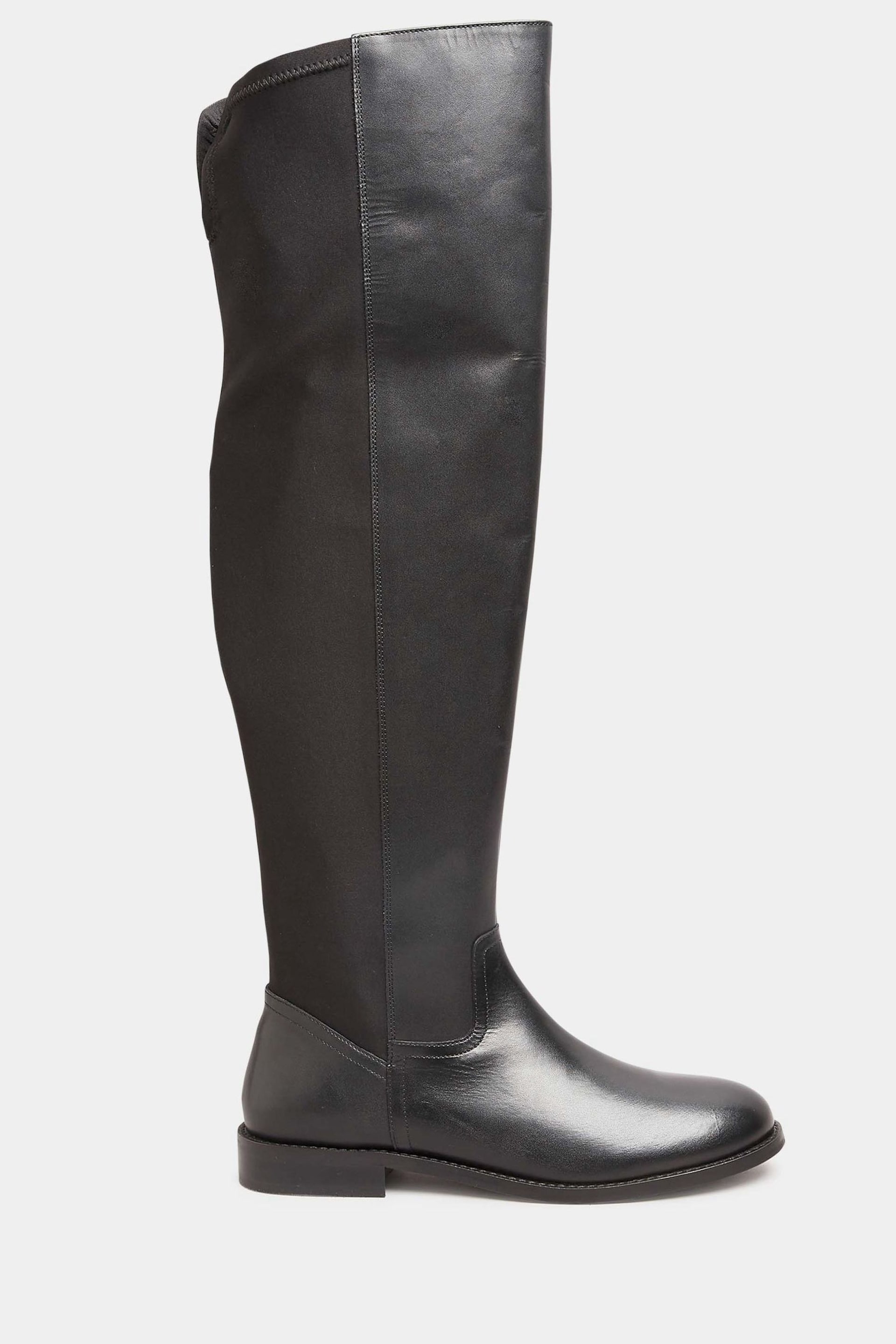 Long Tall Sally Black Stretch Over The Knee Leather Boots - Image 1 of 5