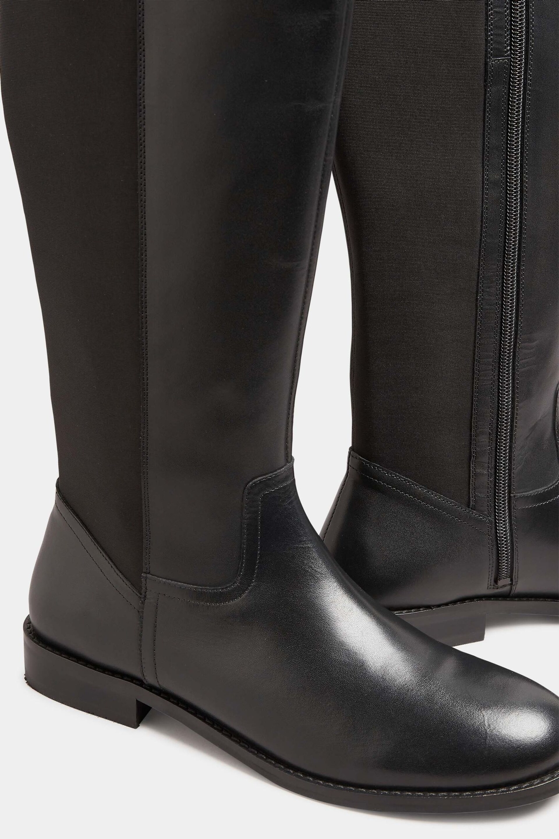 Long Tall Sally Black Stretch Over The Knee Leather Boots - Image 4 of 5