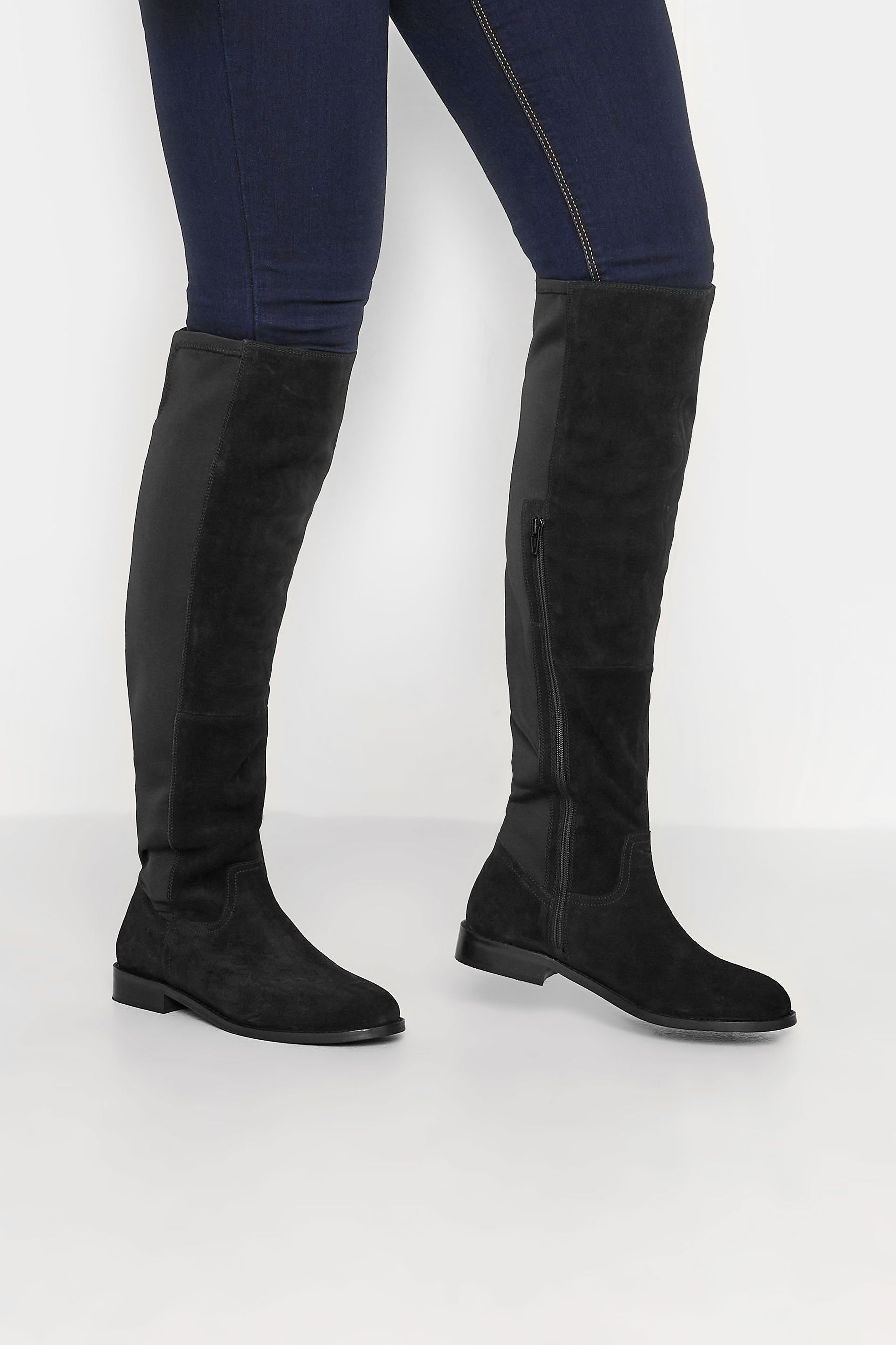 Knee suede boots black online