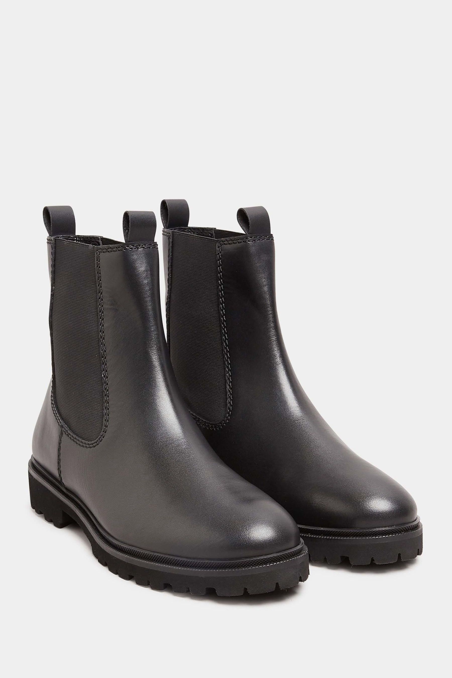 Long Tall Sally Black Leather Cleated Chelsea Boots