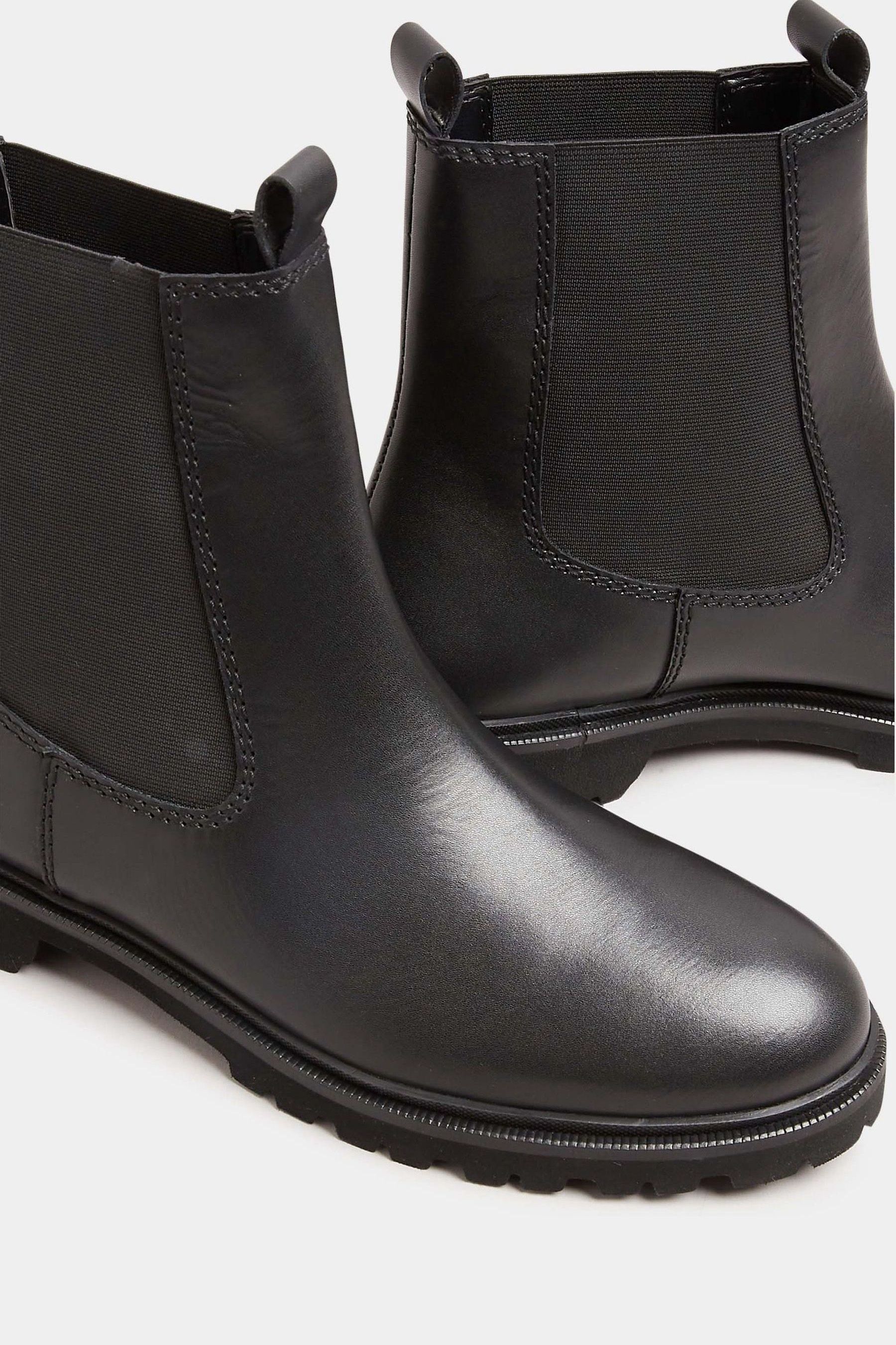 Long Tall Sally Black Leather Cleated Chelsea Boots