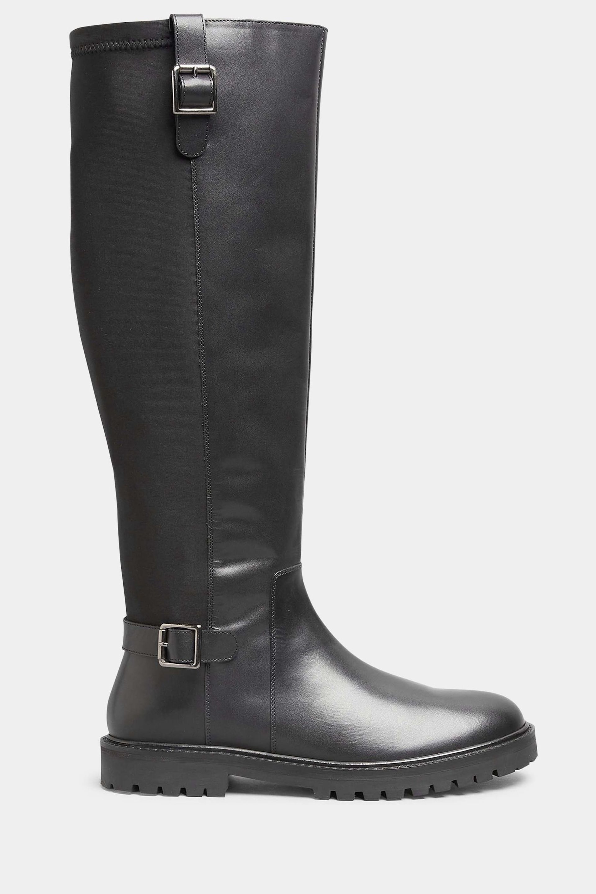 Long Tall Sally Black Leather Cleated Calf Boots - Image 1 of 5