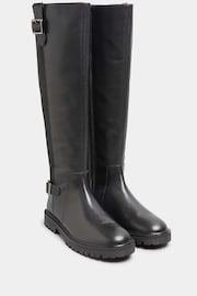 Long Tall Sally Black Leather Cleated Calf Boots - Image 2 of 5