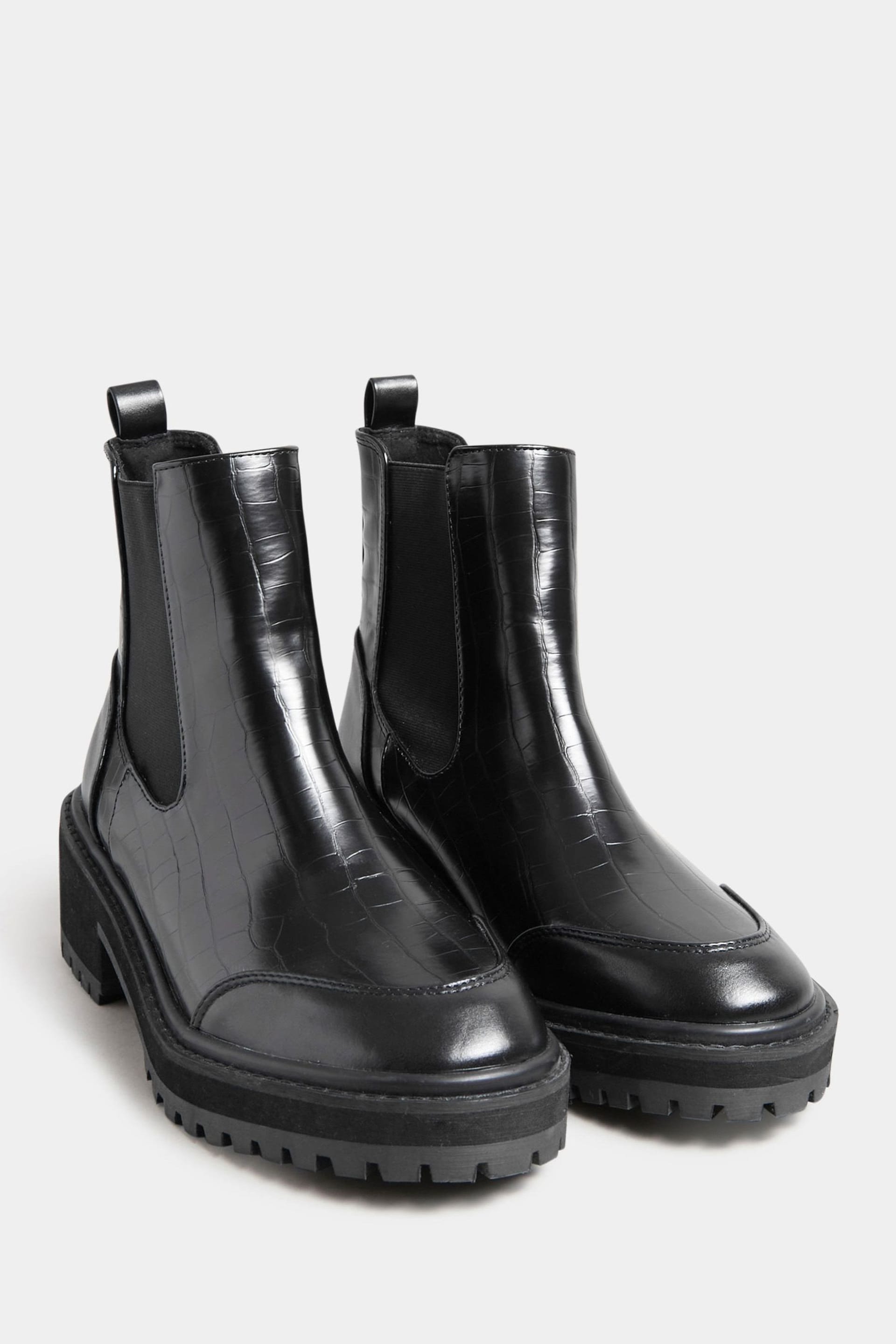 Long Tall Sally Black Chunky Chelsea Croc Effect Boots - Image 2 of 3