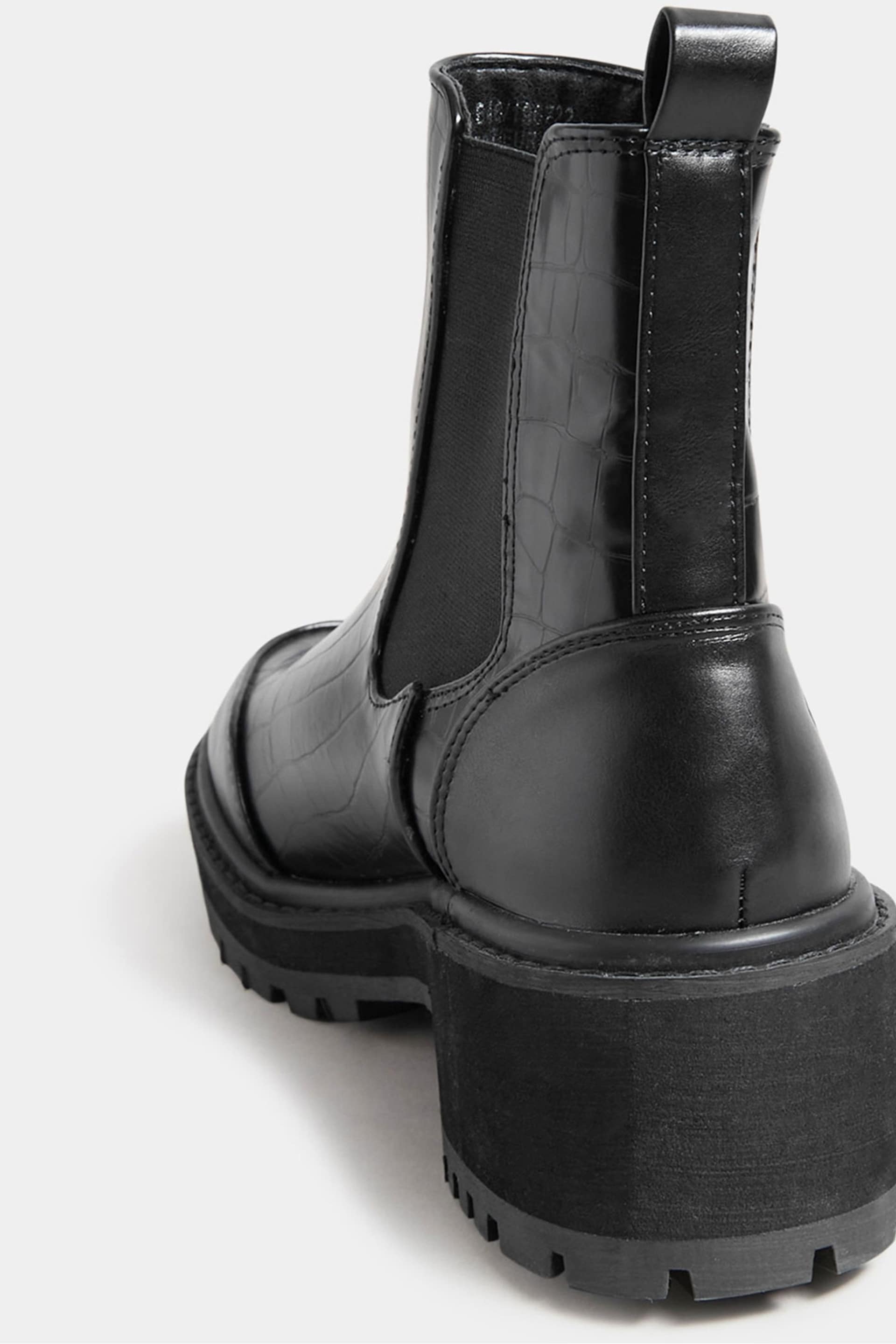 Long Tall Sally Black Chunky Chelsea Croc Effect Boots - Image 3 of 3