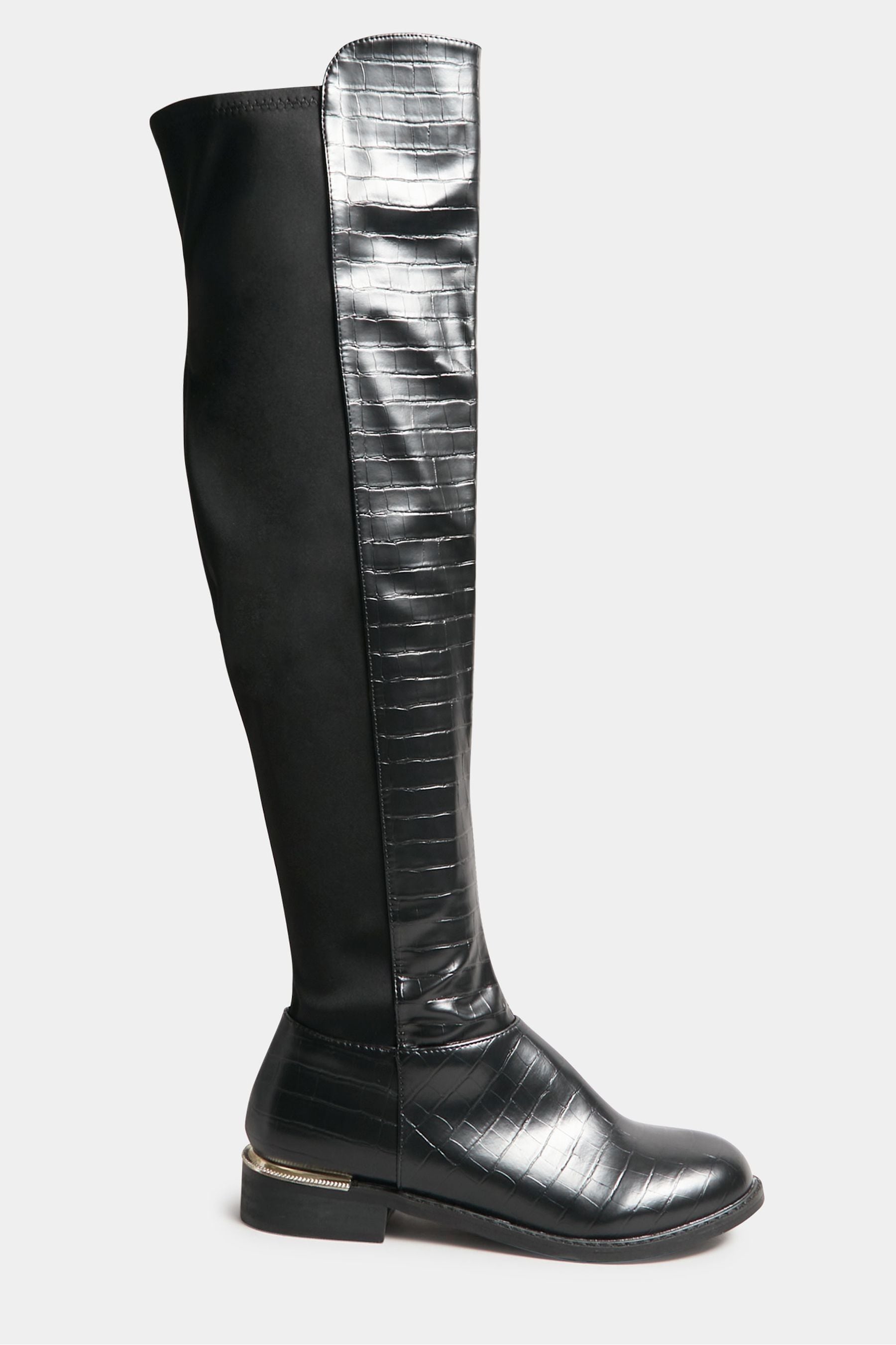 Buy Long Tall Sally Black 50 50 Stretch Over The Knee Croc Effect Boots from Next New Zealand