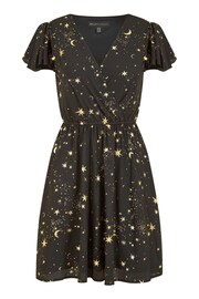 Mela Black Foil Star Print Wrap Skater Dress - Image 5 of 5