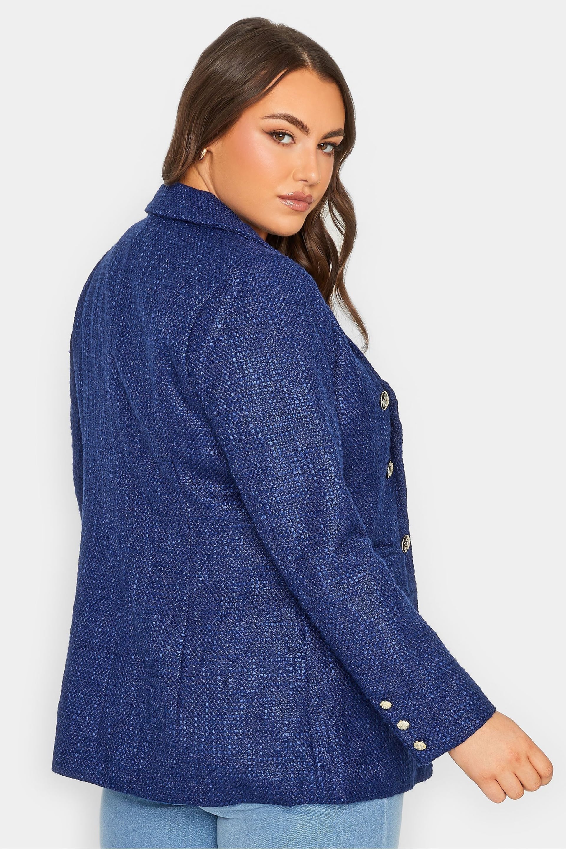 Yours Curve Blue Boucle Blazer - Image 2 of 4