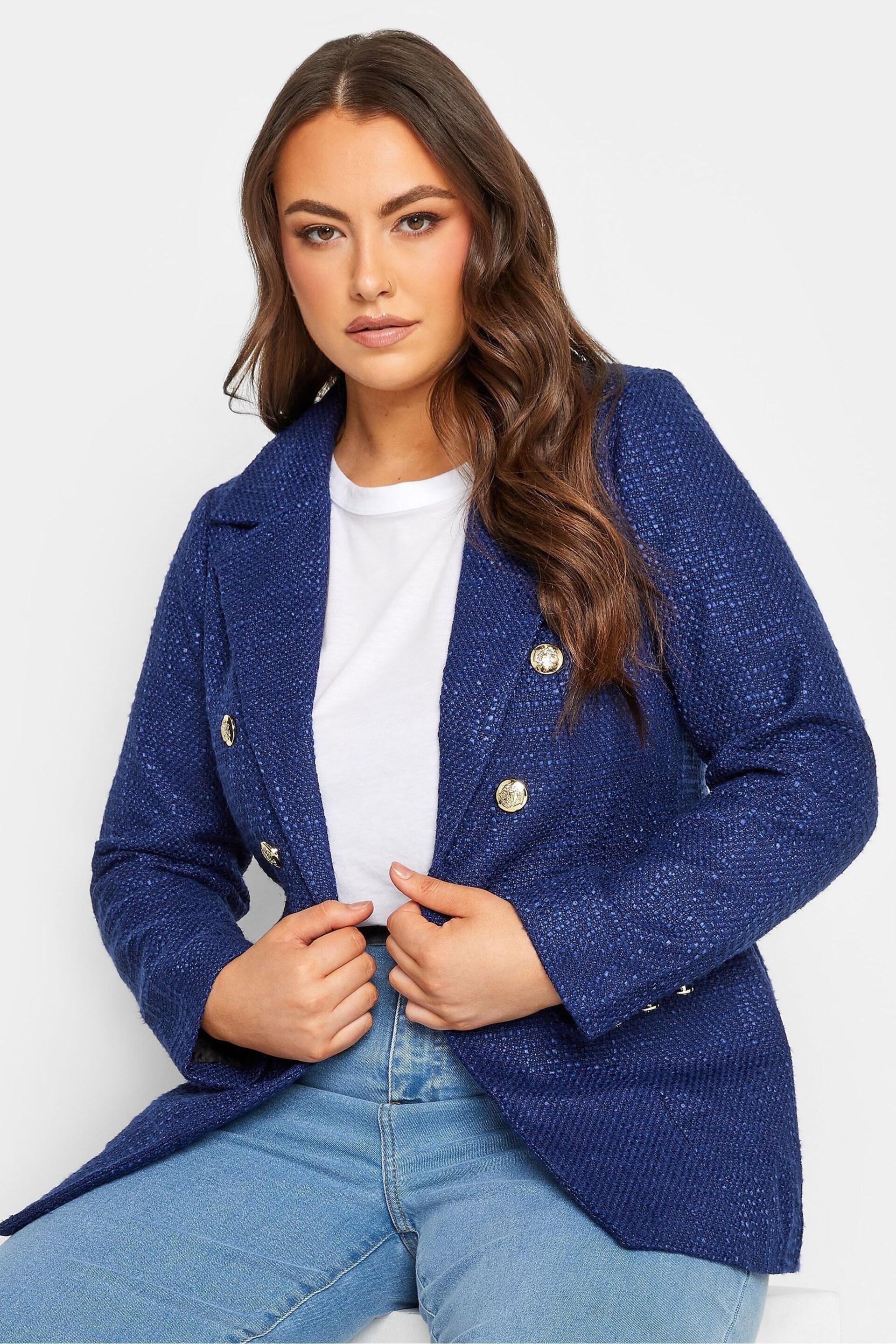 Yours Curve Blue Boucle Blazer - Image 4 of 4