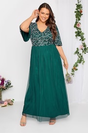 Yours Curve Green Luxe Embellished Angel Sleeve Maxi Dress - Image 1 of 5