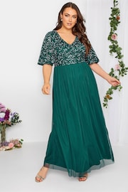 Yours Curve Green Luxe Embellished Angel Sleeve Maxi Dress - Image 3 of 5