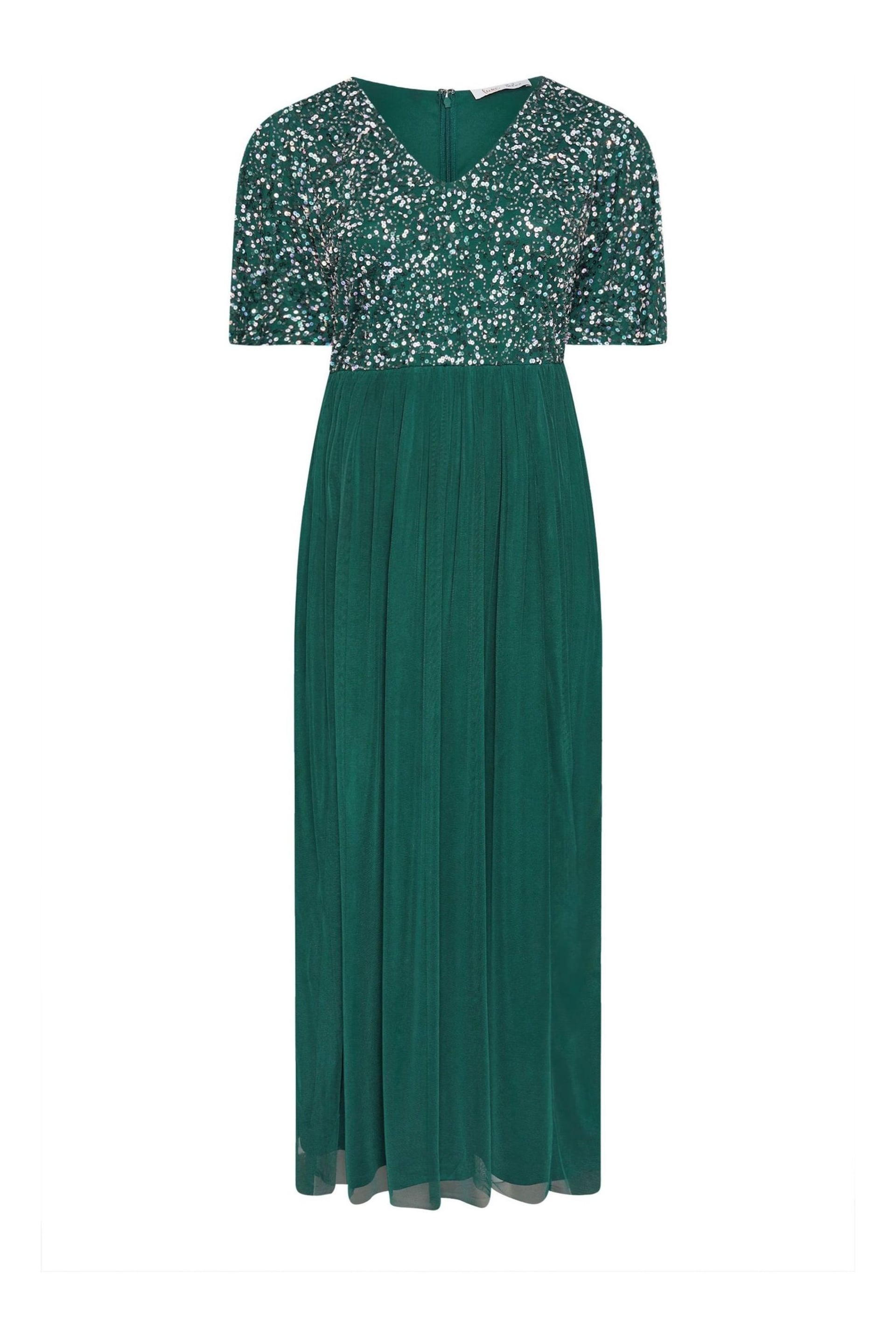 Yours Curve Green Luxe Embellished Angel Sleeve Maxi Dress - Image 5 of 5