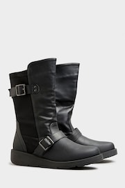 Yours Curve Black Extra Wide Fit Low Wedge Buckle Boots - Image 2 of 4