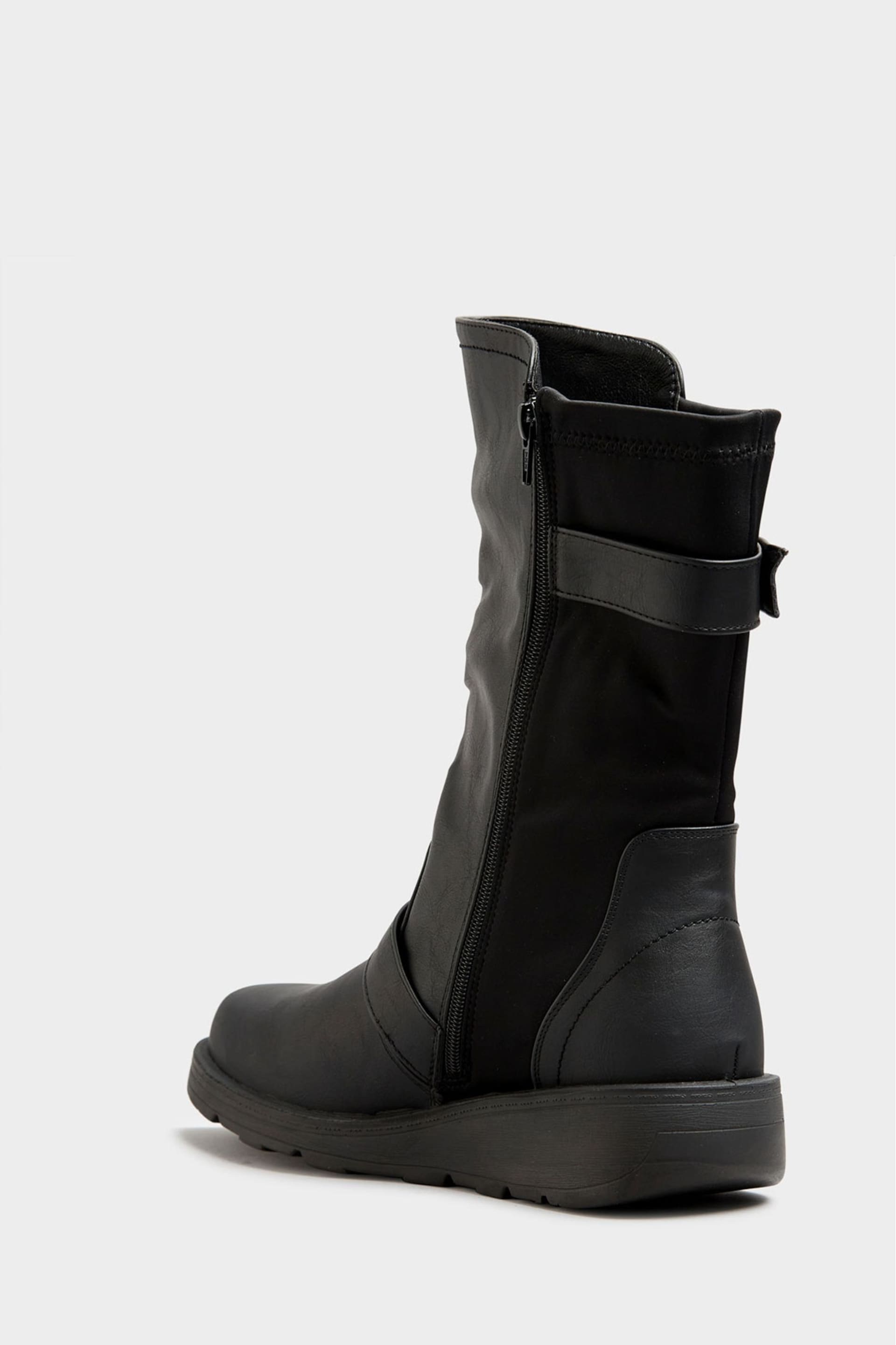 Yours Curve Black Extra Wide Fit Low Wedge Buckle Boots - Image 3 of 4