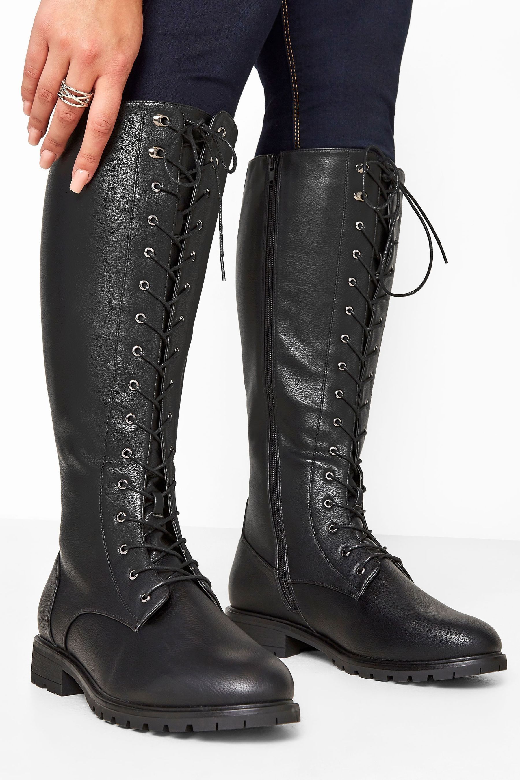 Lace up knee high boots wide calf top