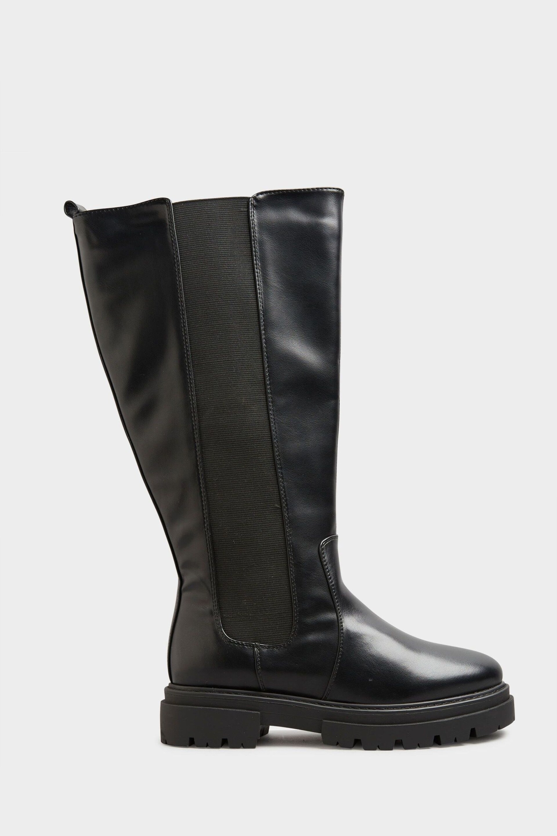 Yours Curve Black Wide Fit Elastic Knee Cleated Boots - Image 2 of 4