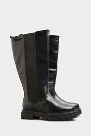 Yours Curve Black Wide Fit Elastic Knee Cleated Boots - Image 3 of 4