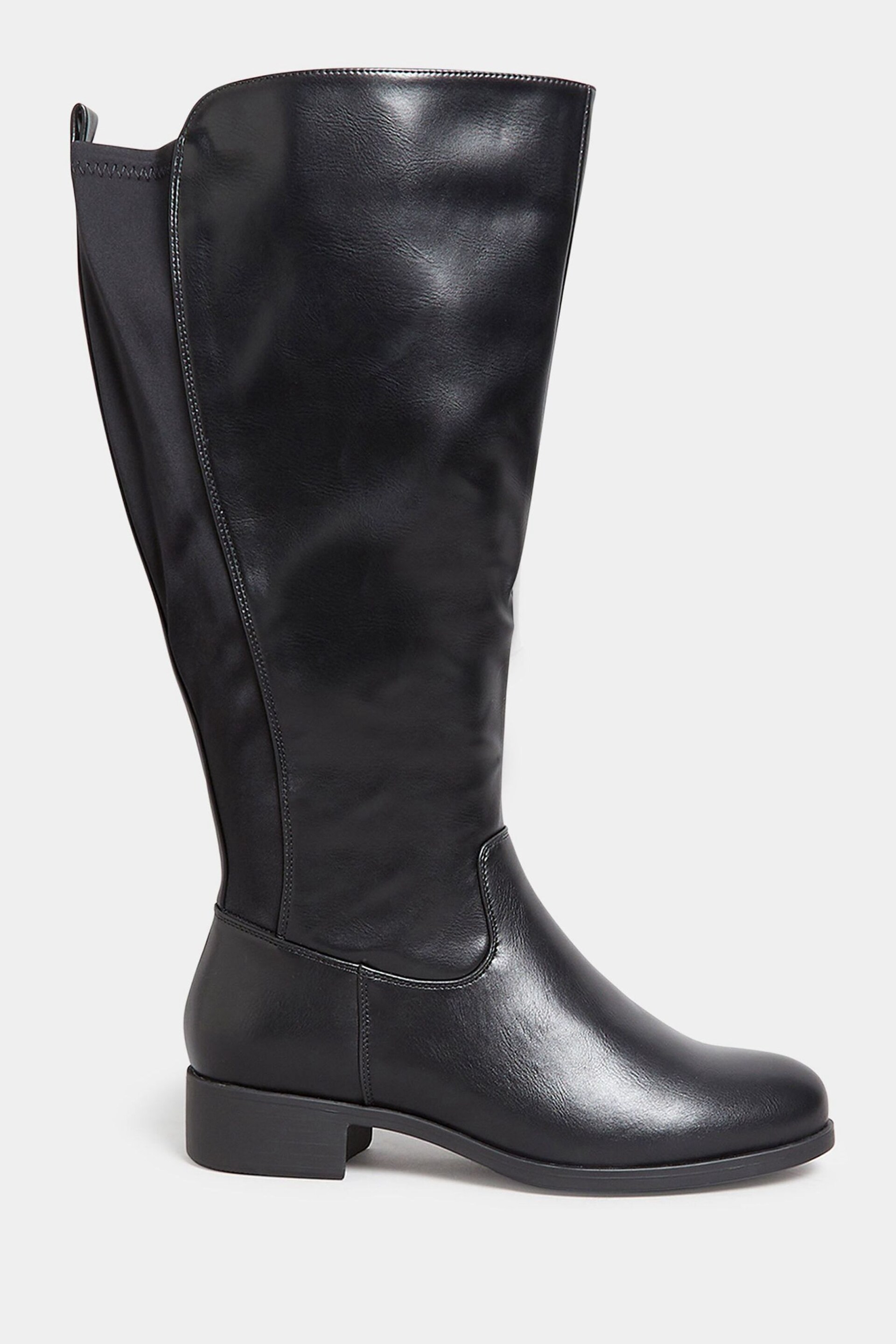 Yours Curve Black Wide Fit Wide Fit Stretch Knee PU Boot - Image 1 of 4