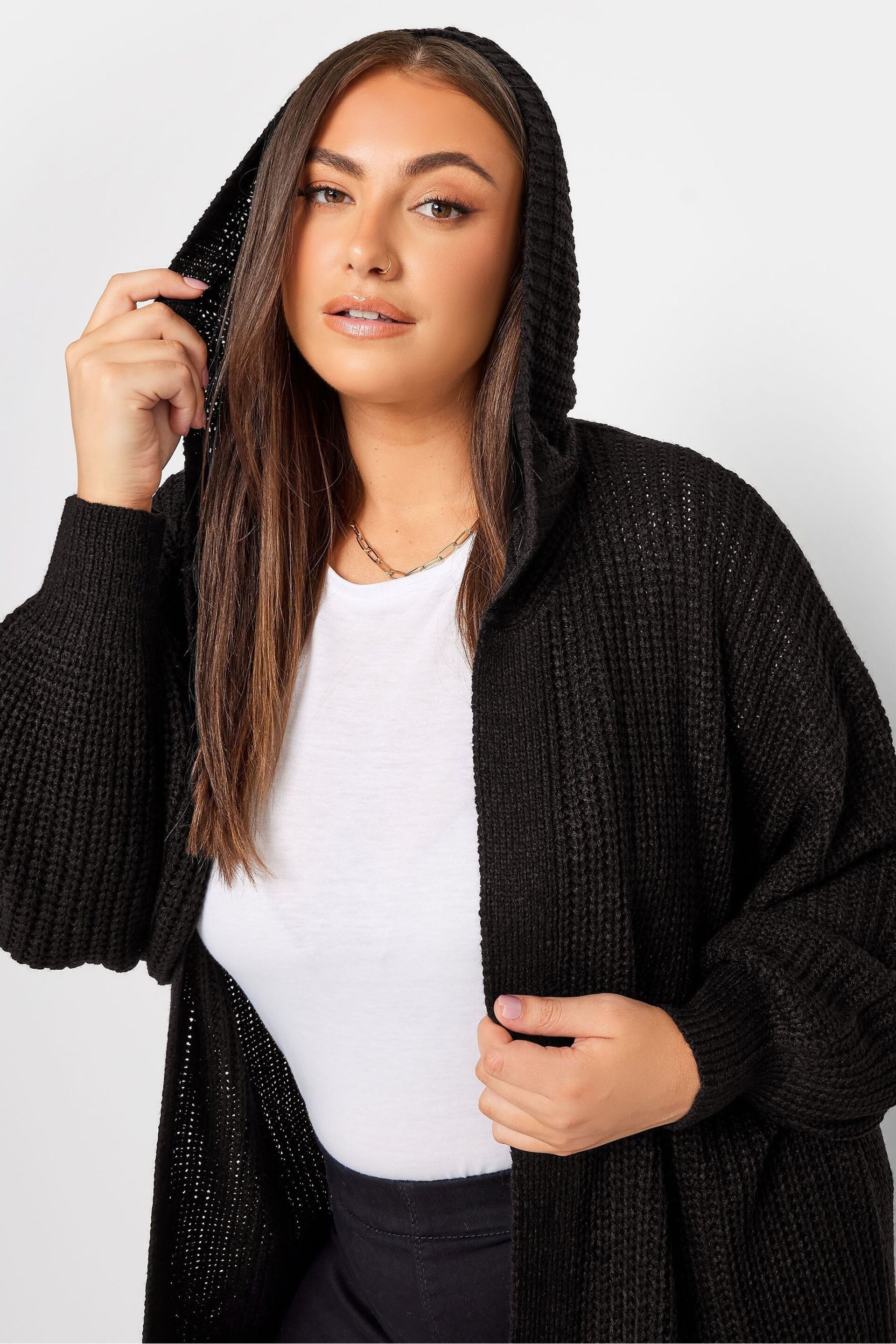 Yours Curve Black Hooded Longline Cardigan - Image 4 of 4