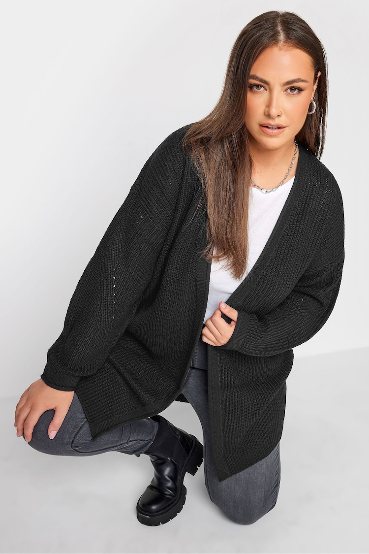 Yours Curve Black Knitted Pointelle Cardigan - Image 1 of 4