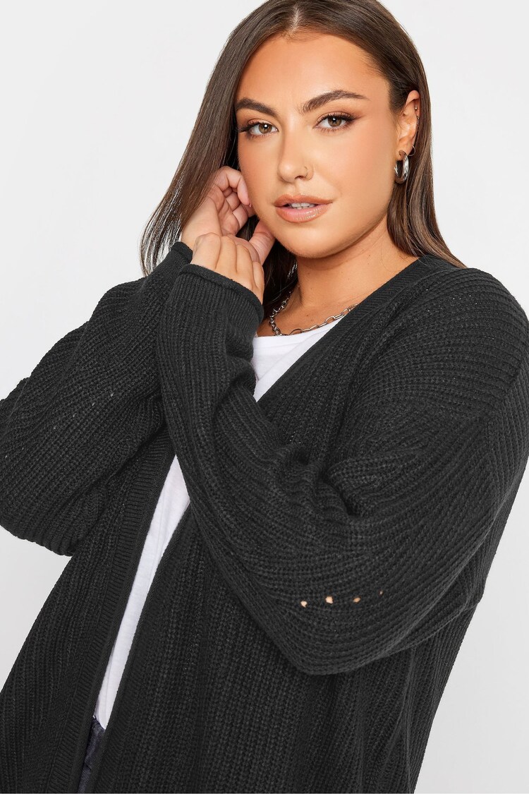 Yours Curve Black Knitted Pointelle Cardigan - Image 4 of 4