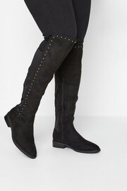Yours Curve Black Extra Wide Over The Knee Boots With Stud Detail - Image 1 of 5