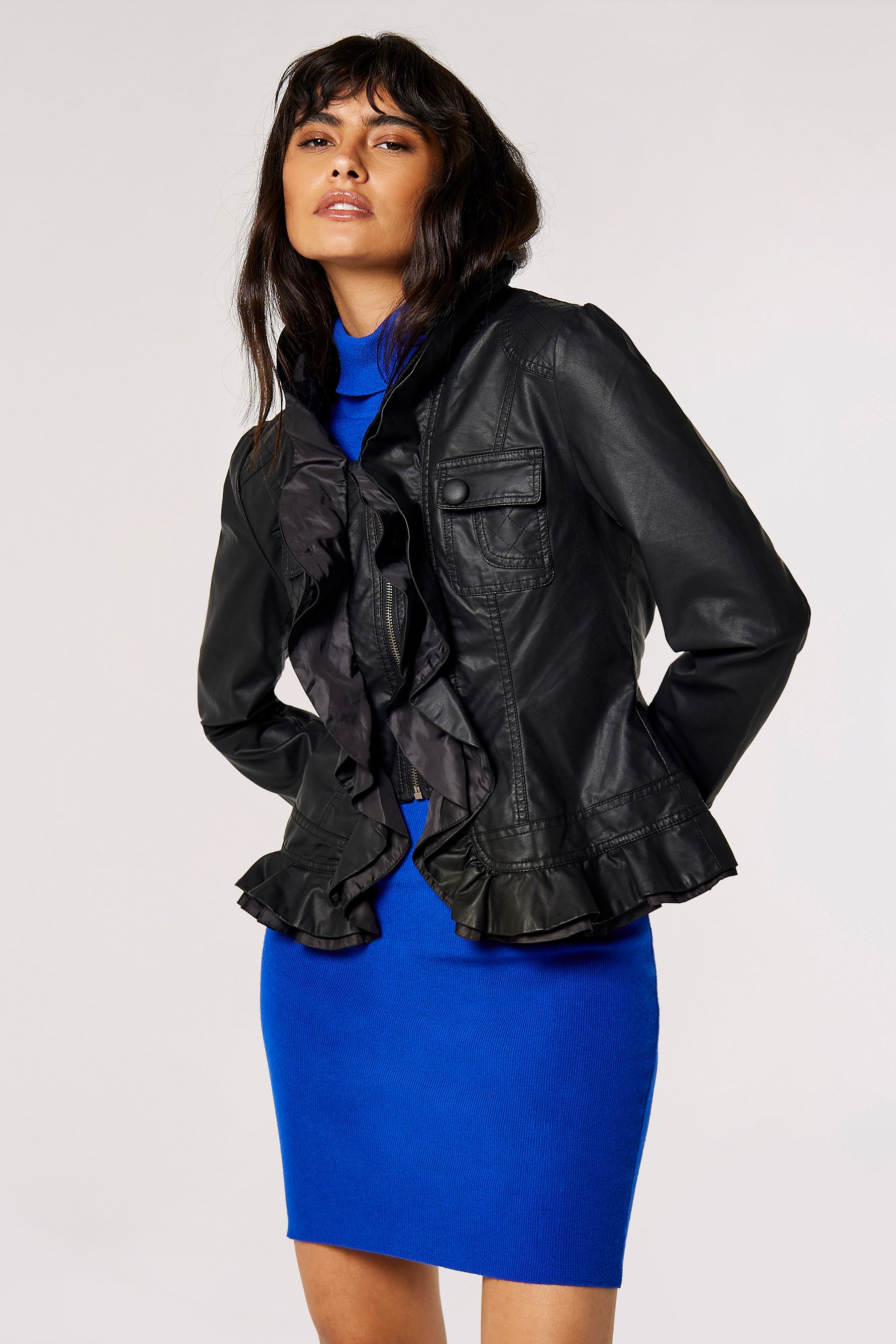 Black ruffle jacket top