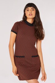 Apricot Brown Chevron Jacquard Mock Neck Dress - Image 1 of 4