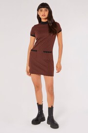 Apricot Brown Chevron Jacquard Mock Neck Dress - Image 3 of 4