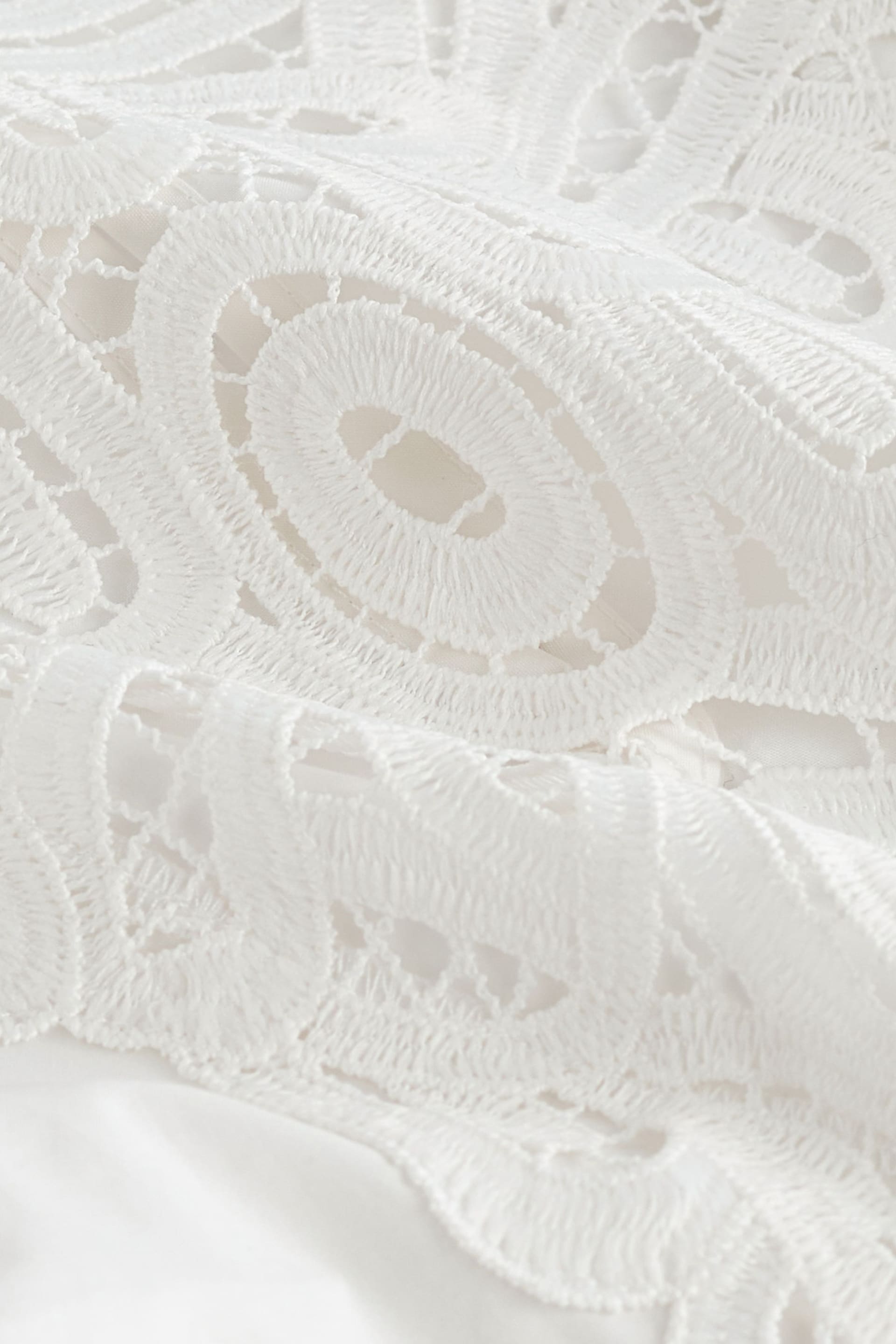 White Cotton Poplin Puff Sleeve Crochet Insert Blouse - Image 6 of 6