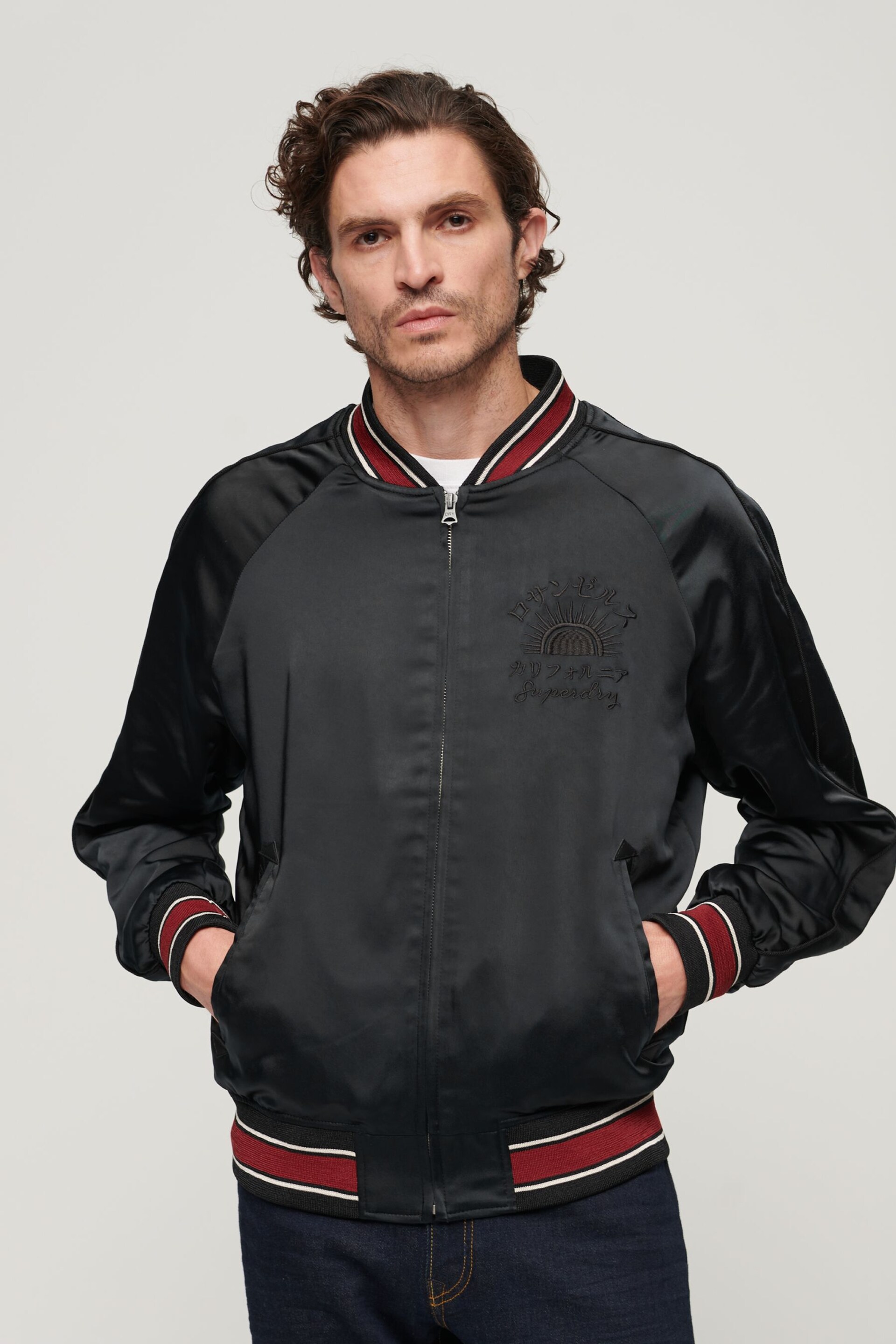 Superdry Grey Sukajan Embroidered Bomber Jacket - Image 1 of 6