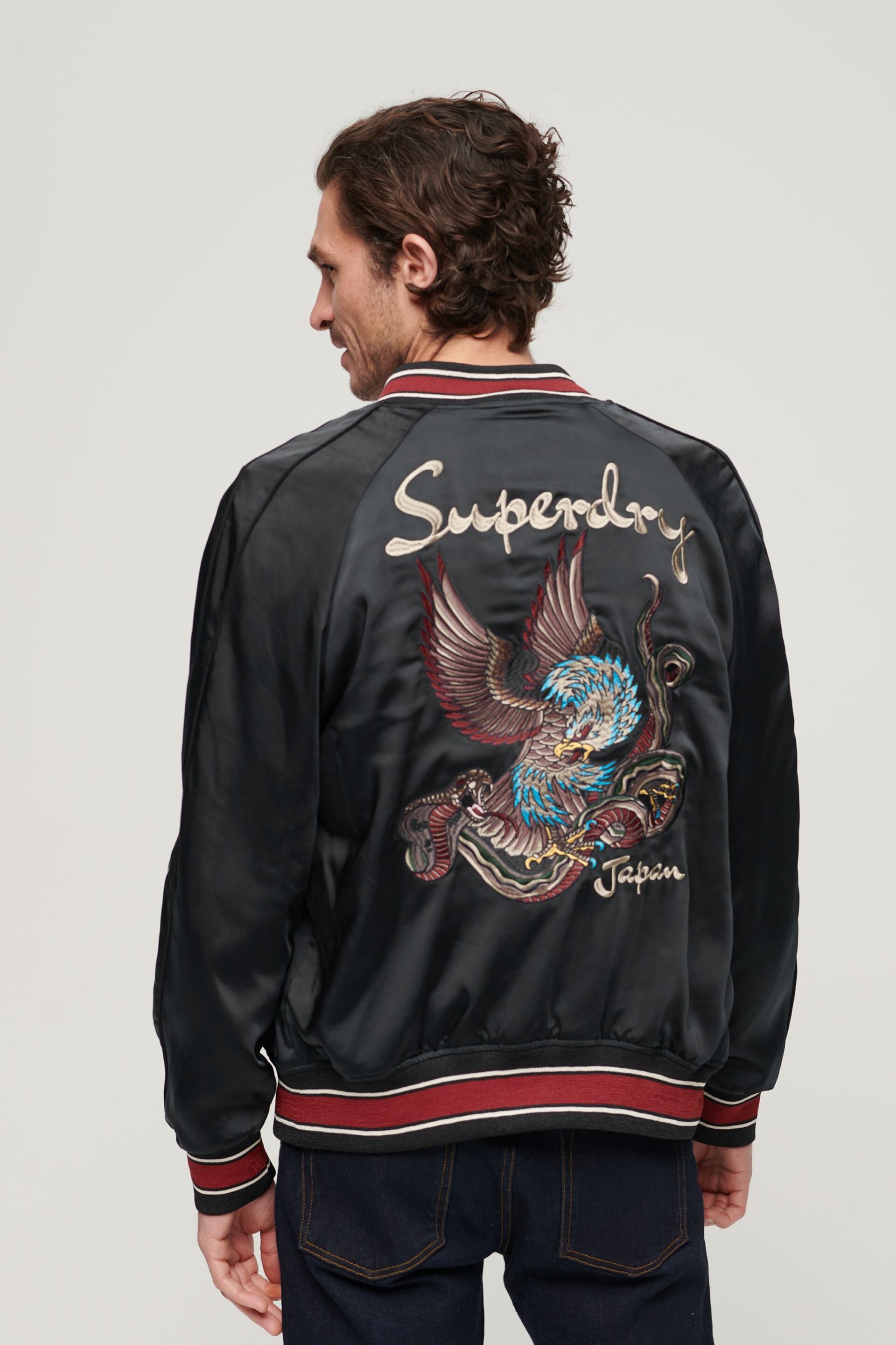 Superdry Grey Sukajan Embroidered Bomber Jacket - Image 2 of 6