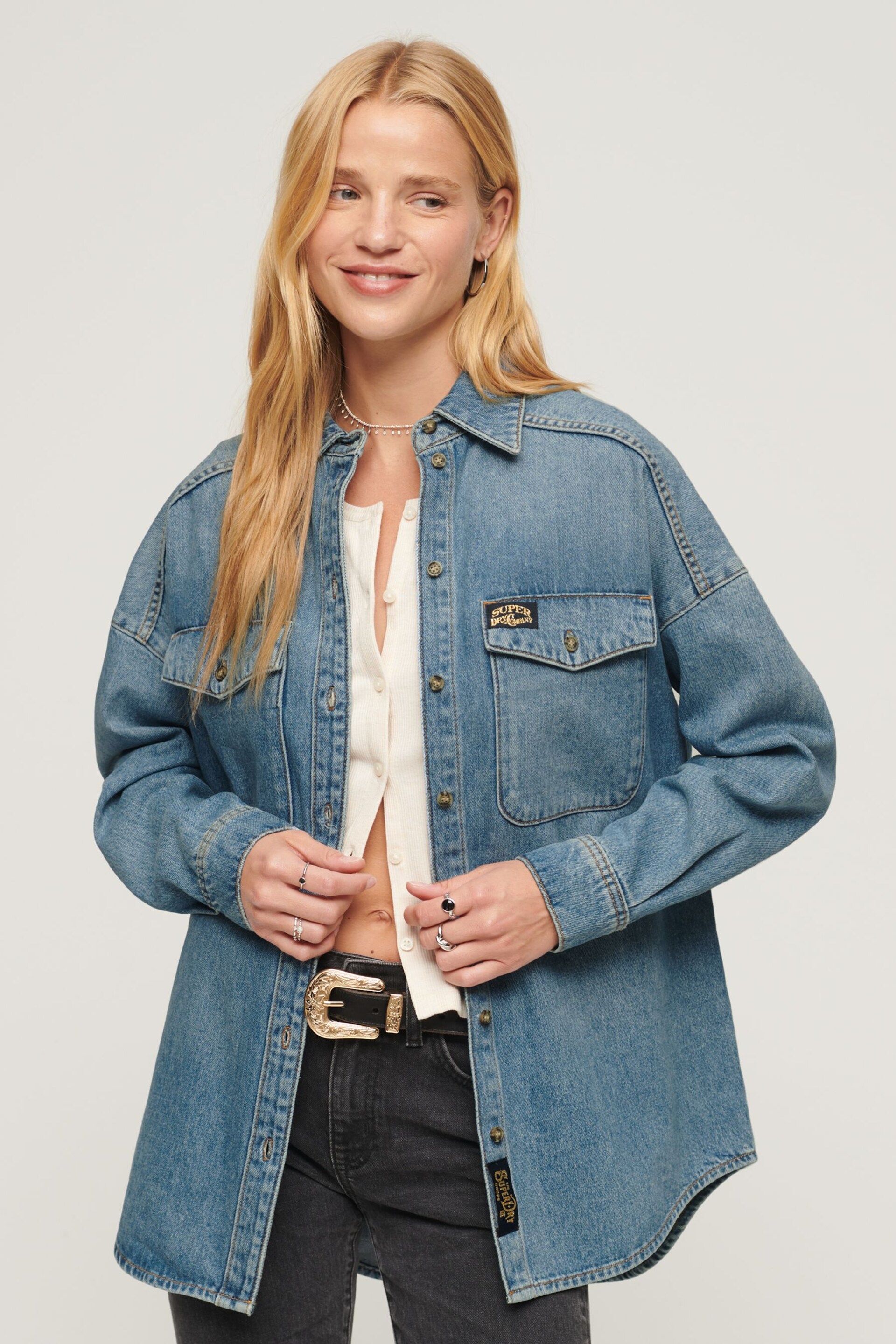 Superdry Blue Denim Overshirt - Image 1 of 6