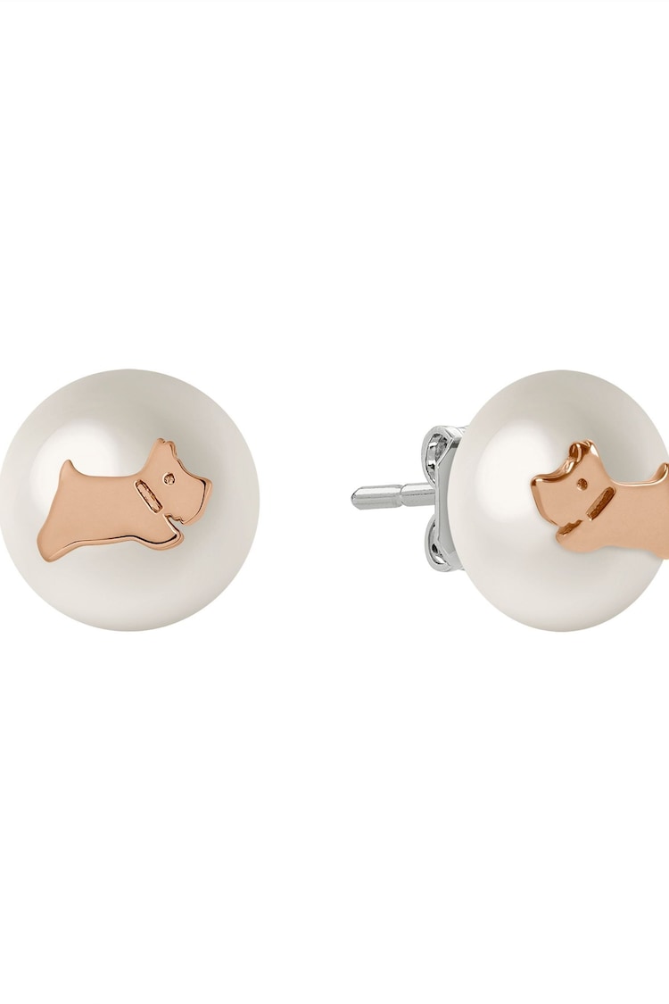 Radley Ladies Gold Plated Pearl Road 18ct Rose Jumping Dog Earrings RYJ1384S - Image 1 of 3