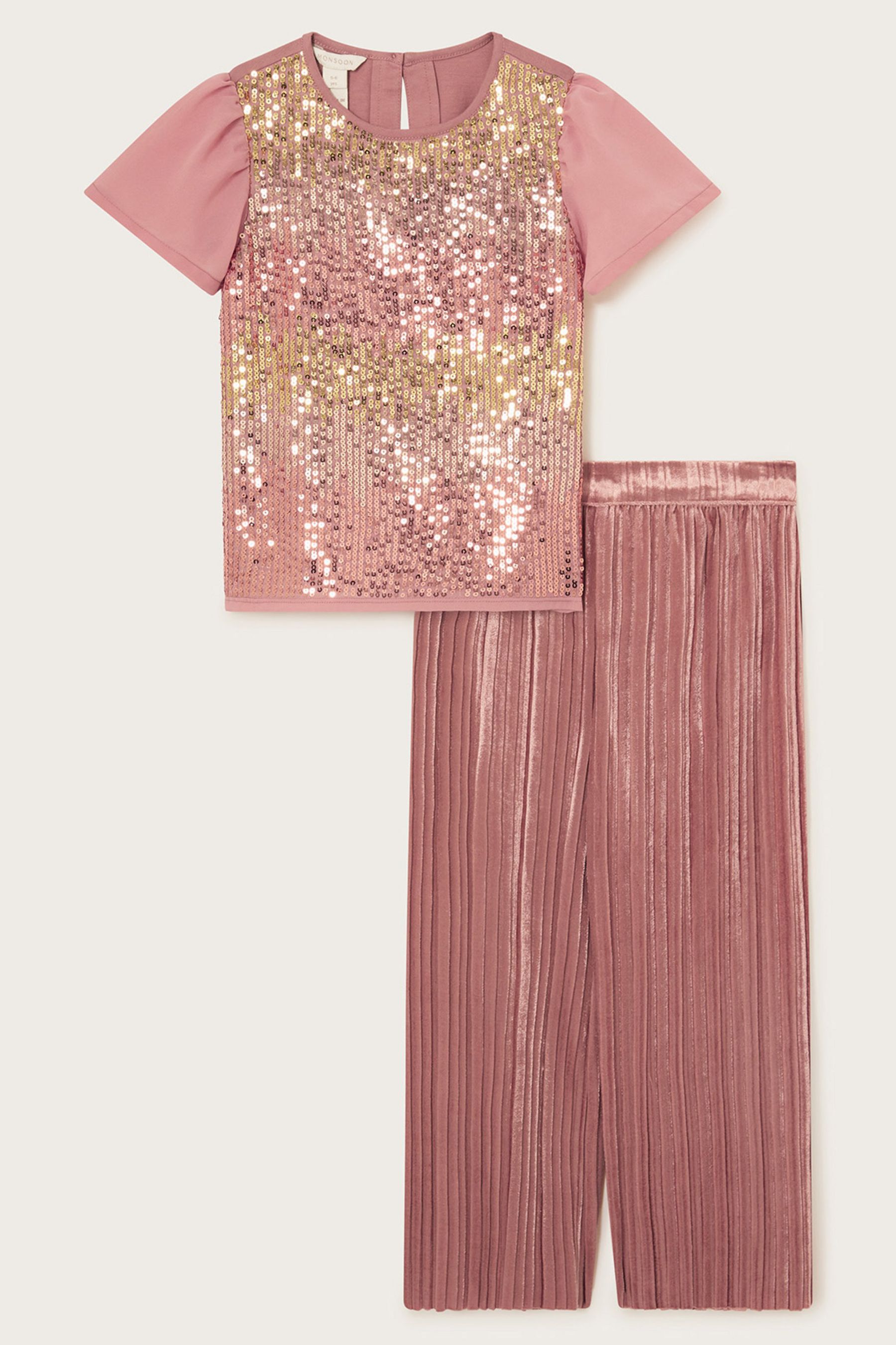 Buy Monsoon Pink Party Sequin Top and Trousers Set from Next Luxembourg