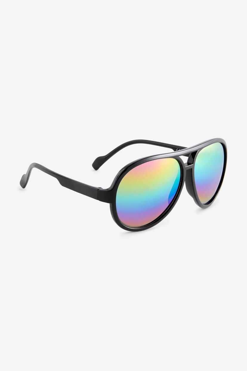 Black/Rainbow Aviator Style Sunglasses - Image 1 of 3