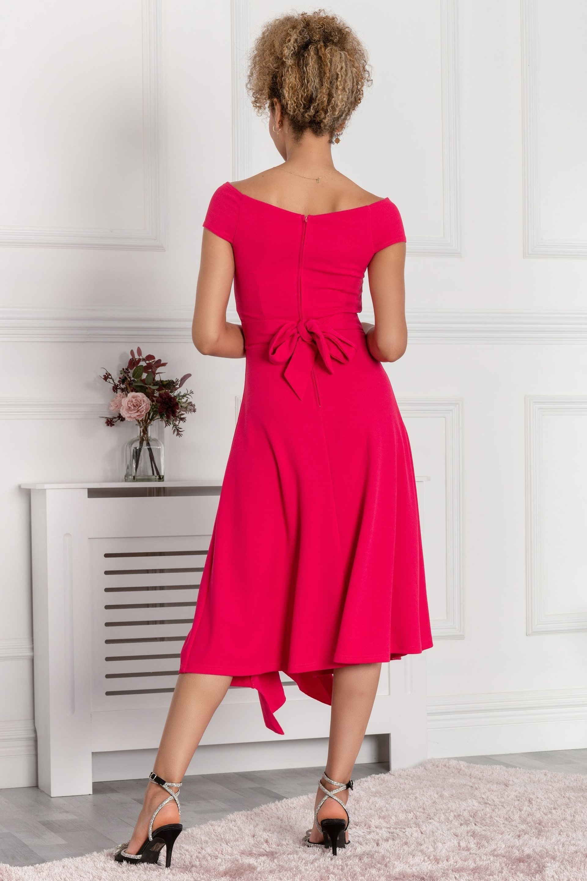 Jolie Moi Pink Desiree Frill Fit & Flare Dress - Image 2 of 5