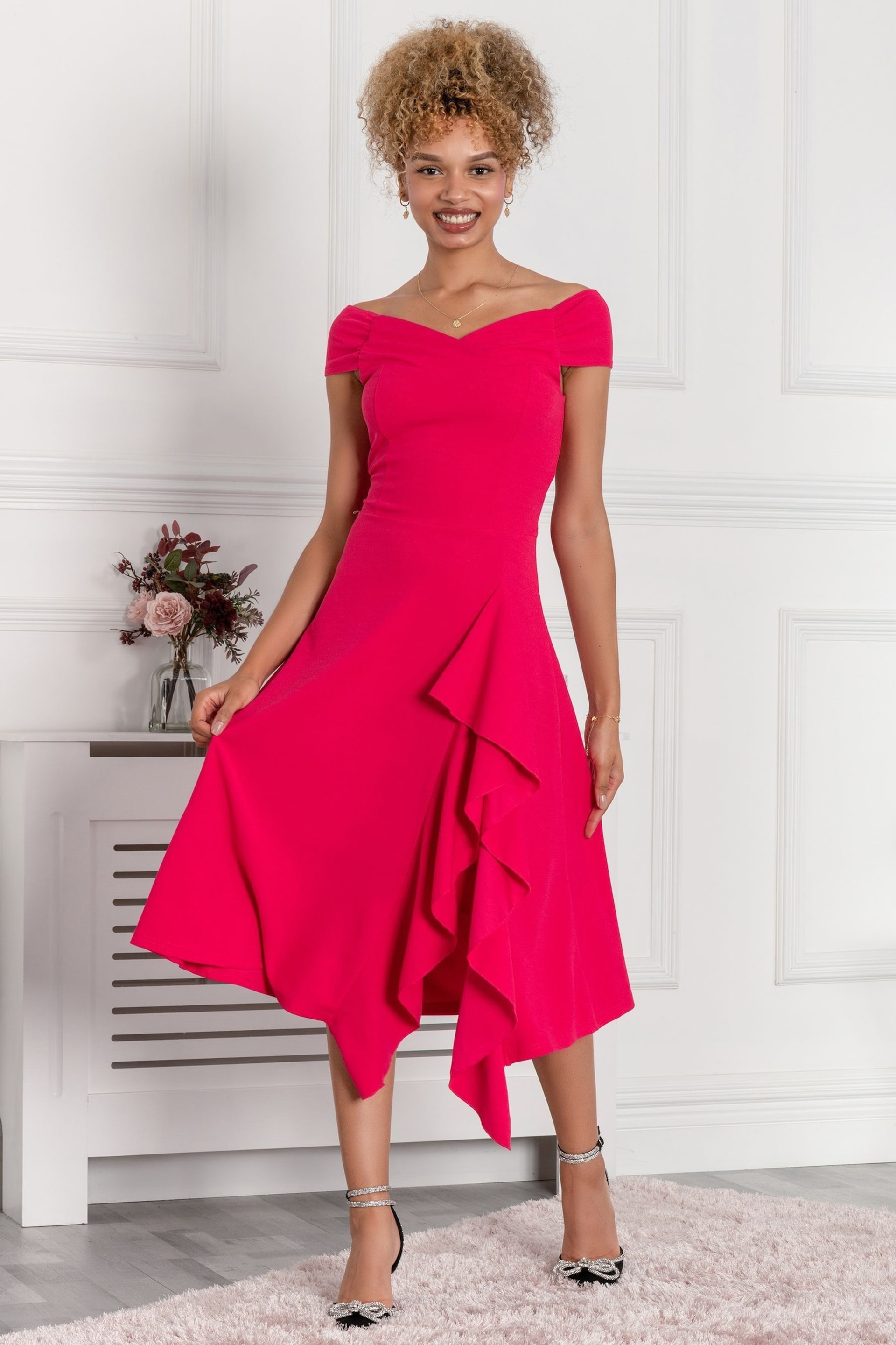 Jolie Moi Pink Desiree Frill Fit & Flare Dress - Image 5 of 5